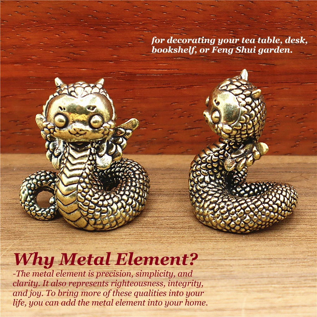 Solid Brass Snake Wealth Statue Winged Dragon Snake Talisman for 2025 Zodiac Spiritual Animal Smooth Luck Prosperity - Loton Decor