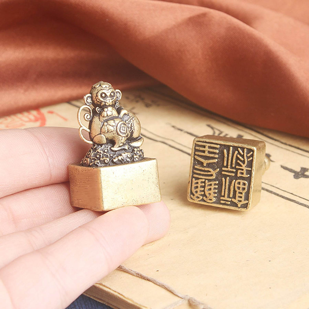 Brass Monkey Signet Cute Spiritual Zodiac Animal Stamps Feng Shui Gourd Peach Longevity Amulet - Loton Decor