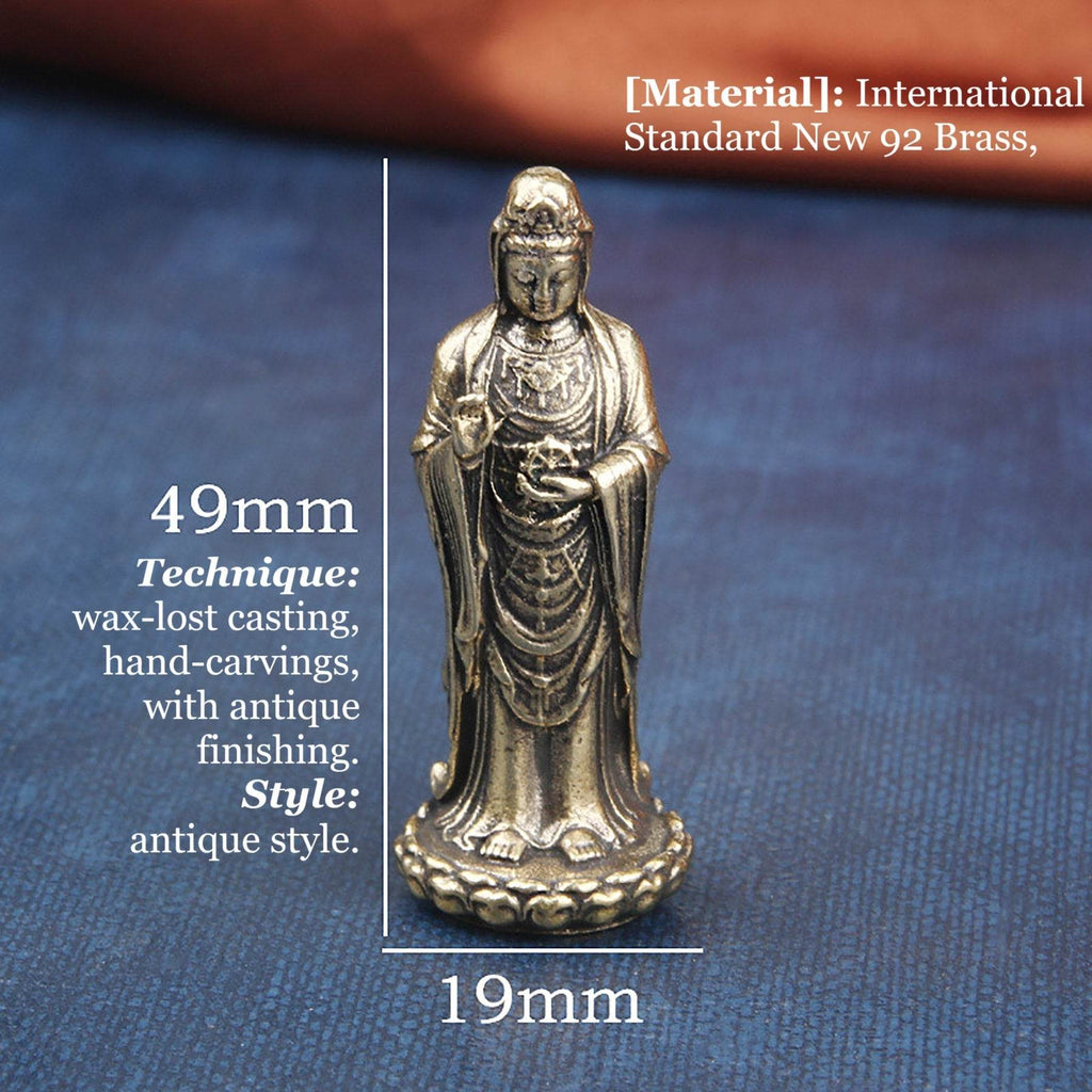 Solid Brass South Sea Guan Yin Statue Miniature Feng Shui Wealth Kwan Yin Spiritual Meditation Decor for Prosperity Tranquility - Loton Decor