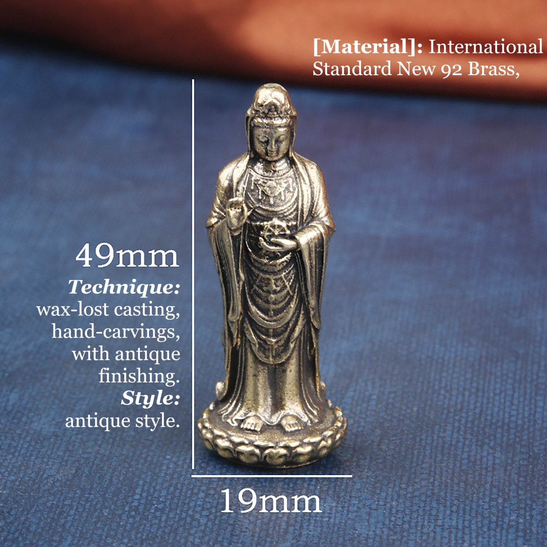 Solid Brass South Sea Guan Yin Statue Miniature Feng Shui Wealth Kwan Yin Spiritual Meditation Decor for Prosperity Tranquility - Loton Decor