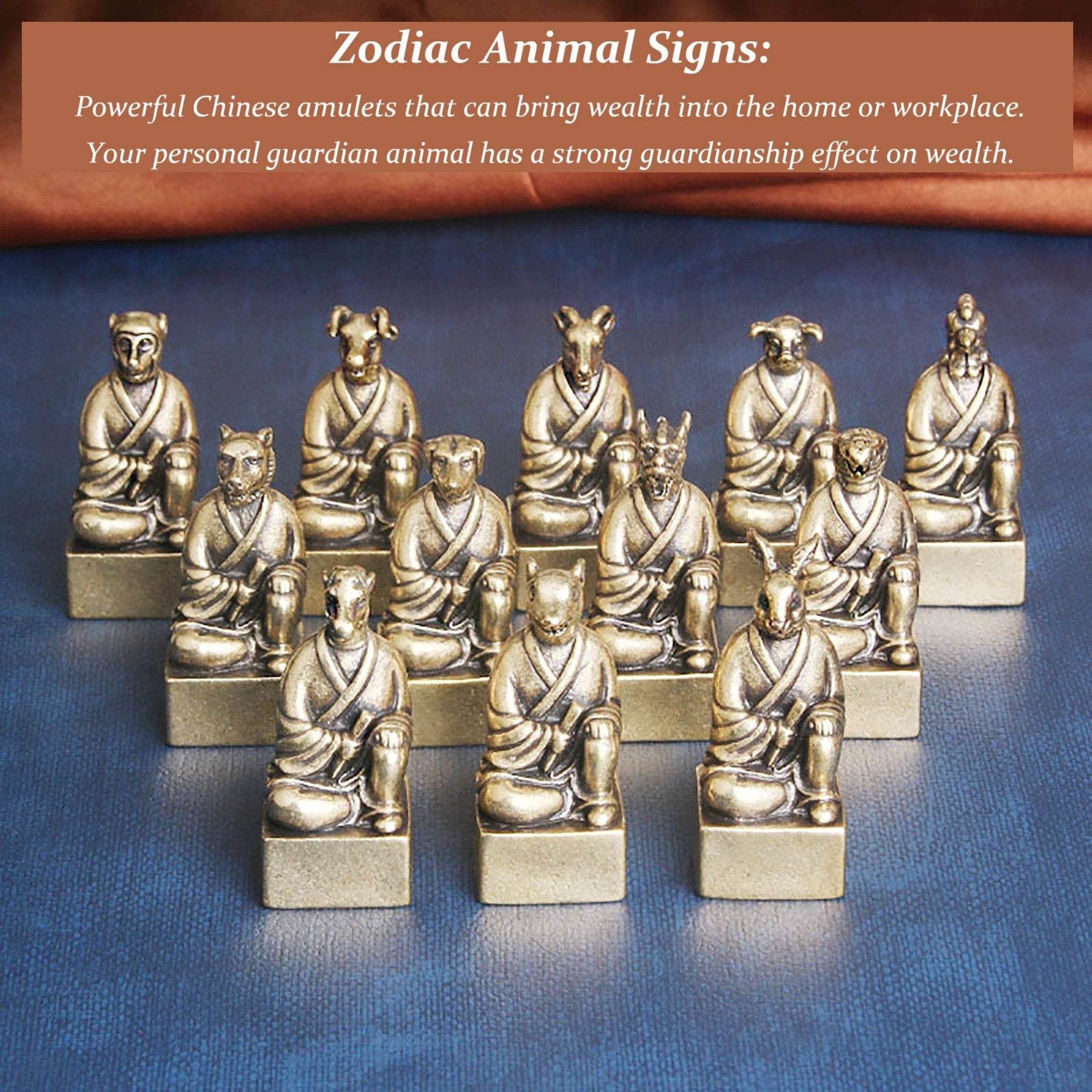 Brass 12 Zodiac Animals Signet Spiritual Animal Figurine Stamps Feng Shui Wealth Longevity Amulet - Loton Decor