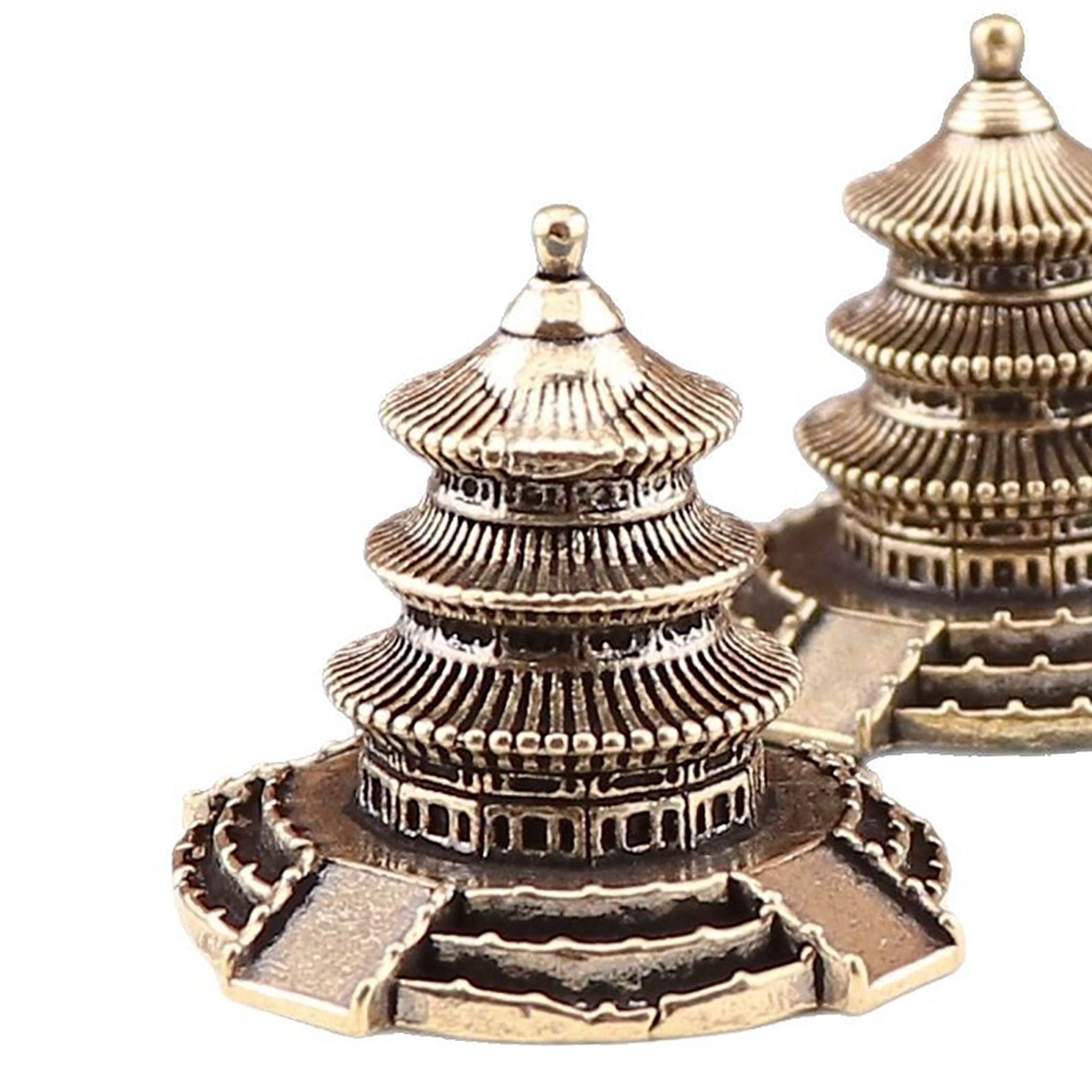 Solid Brass Ancient Architecture Statue The Temple of Heaven Feng Shui Wealth Metal Art Altar Talisman - Loton Decor