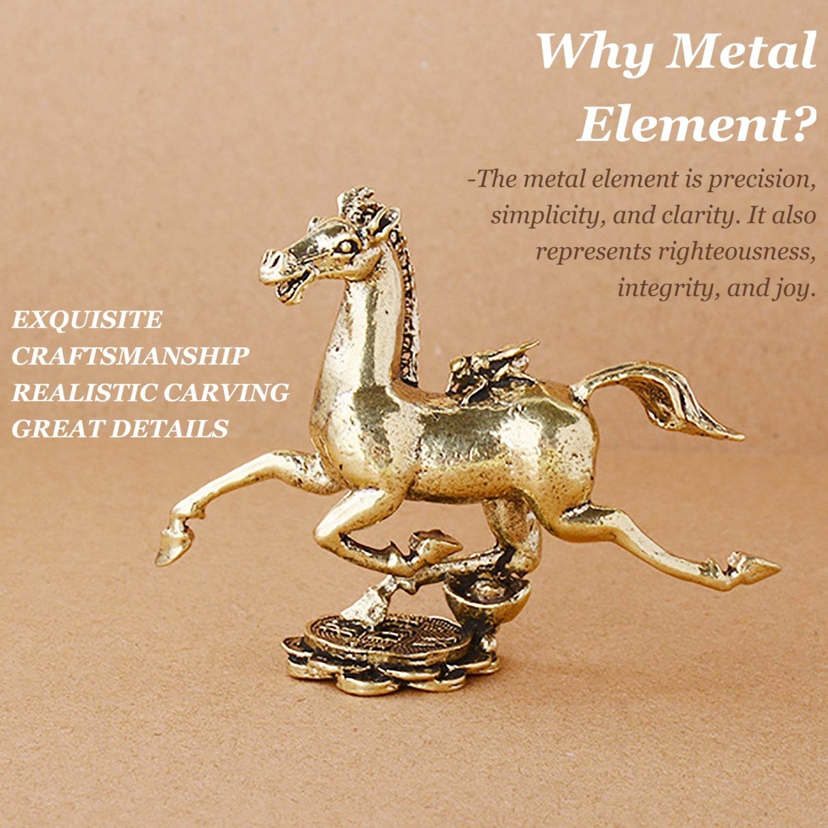 Gallop Horse Solid Brass Statue Tread on Coin Metal Art Talisman Zodiac Spiritual Animal for Windfall Money - Loton Decor