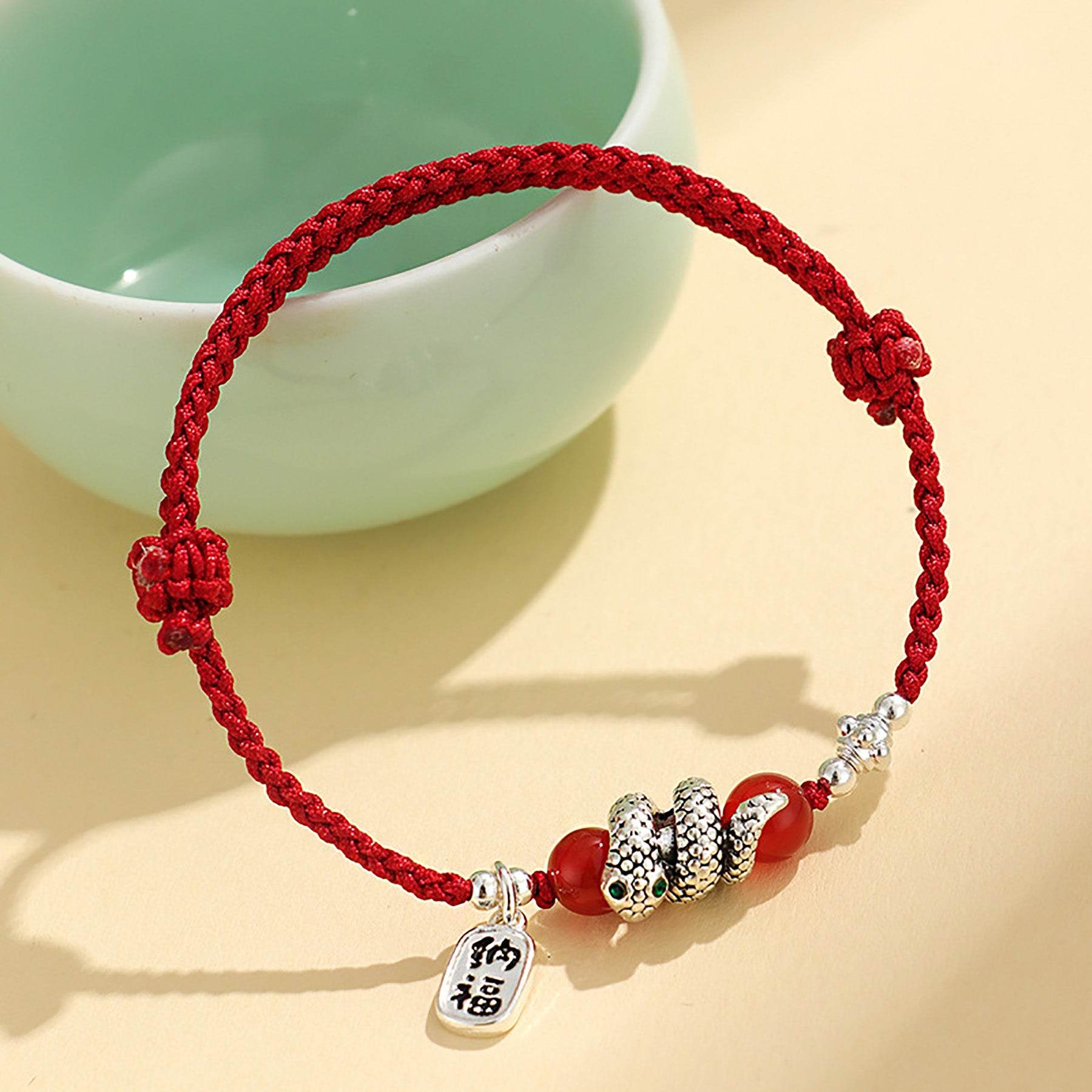 Red Cord Tibetan Silver Bracelet Black Green Easy to Adjust Feng Shui Wealth Bracelet for Prosperity - Loton Decor