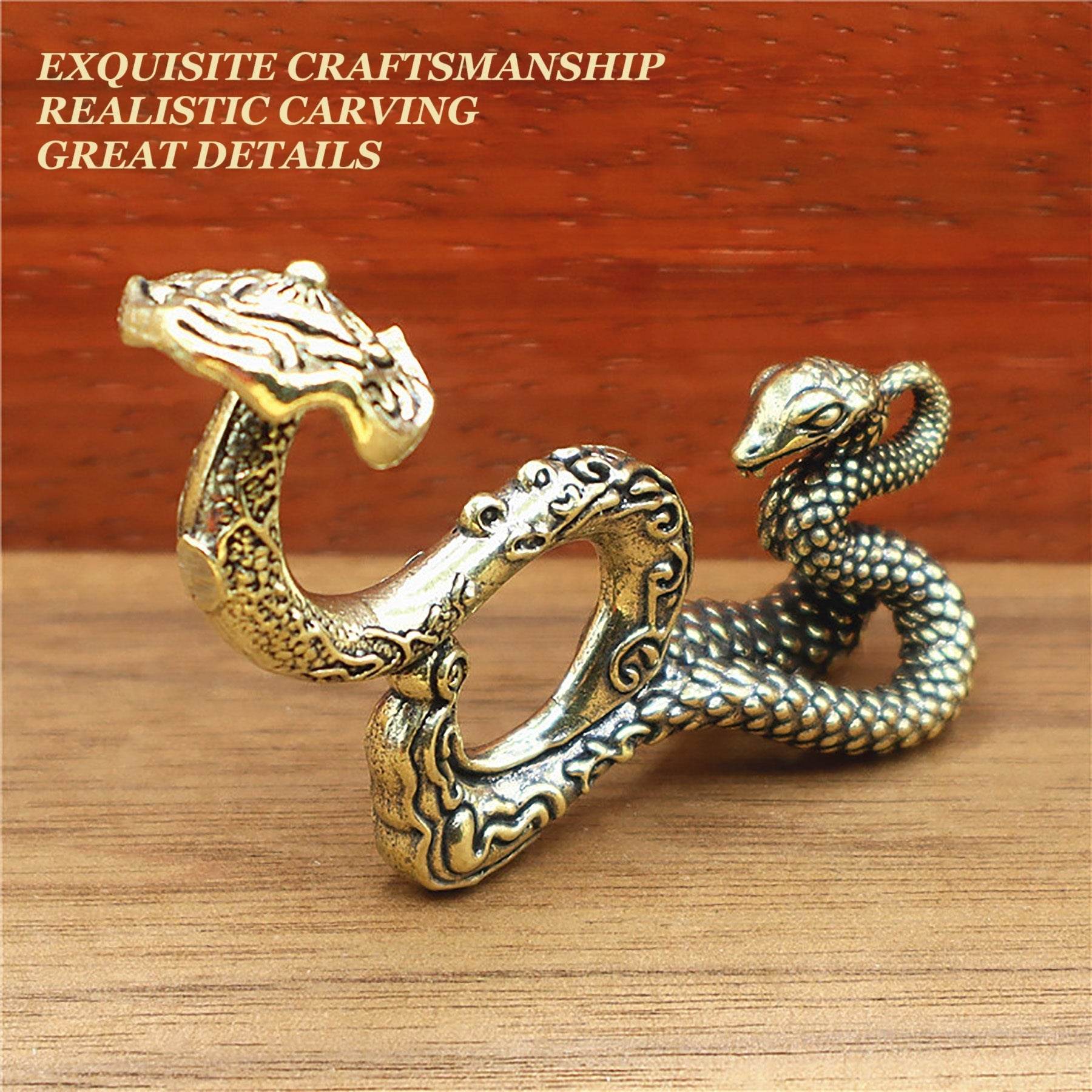 Solid Brass Snake Wealth Statue Holding Ruyi Talisman for 2025 Zodiac Spiritual Animal Smooth Luck Metal Art Prosperity - Loton Decor