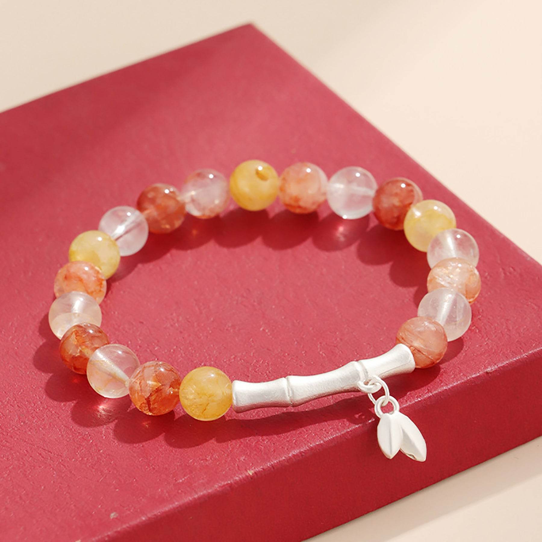 S925 Pure Silver Bamboo Charm Feng Shui Wealth Bracelet Fu Lu Shou Longevity Phantom Crystal Bracelet - Loton Decor