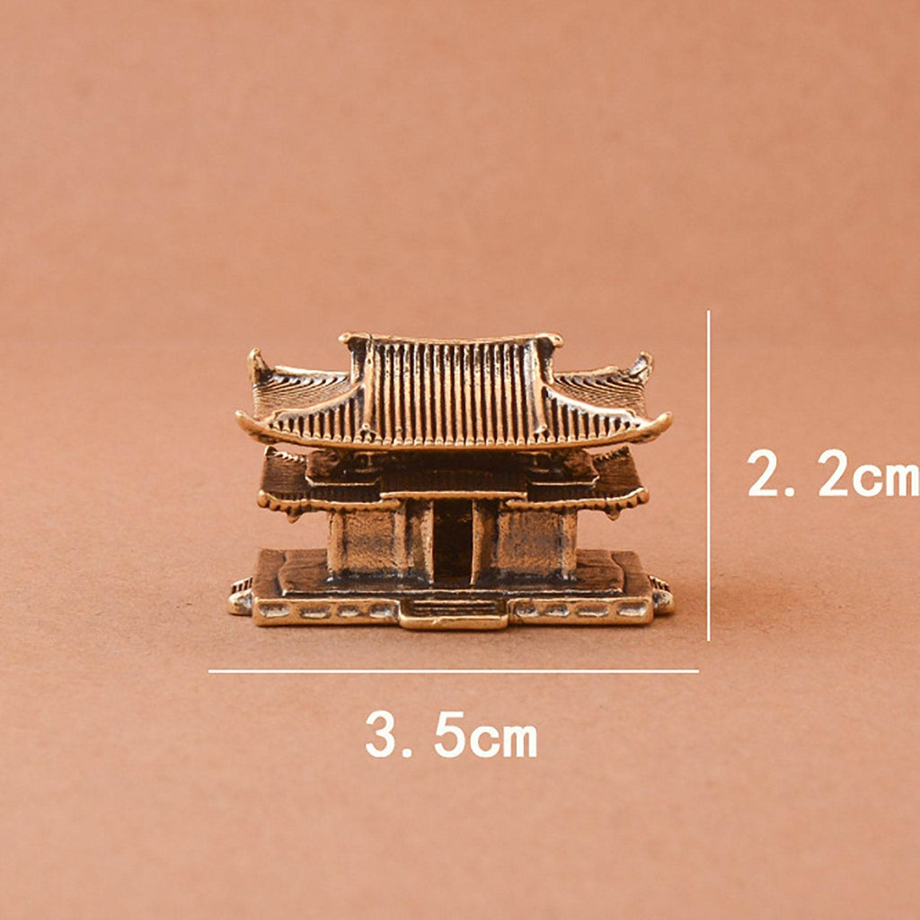 Solid Brass Ancient Architecture Statue Feng Shui Wealth Metal Art Talisman Pavilion Tower Palace - Loton Decor