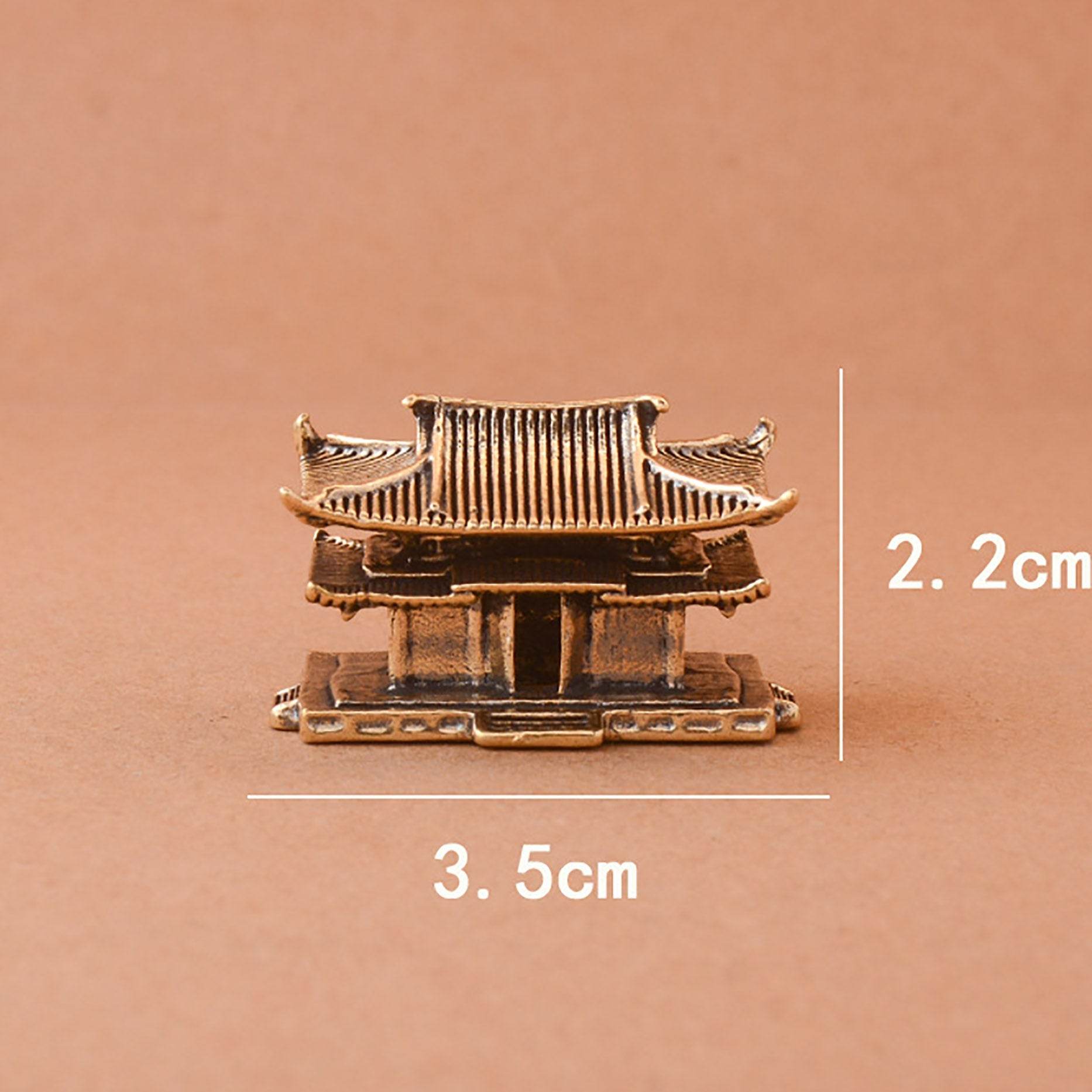 Solid Brass Ancient Architecture Statue Feng Shui Wealth Metal Art Talisman Pavilion Tower Palace - Loton Decor