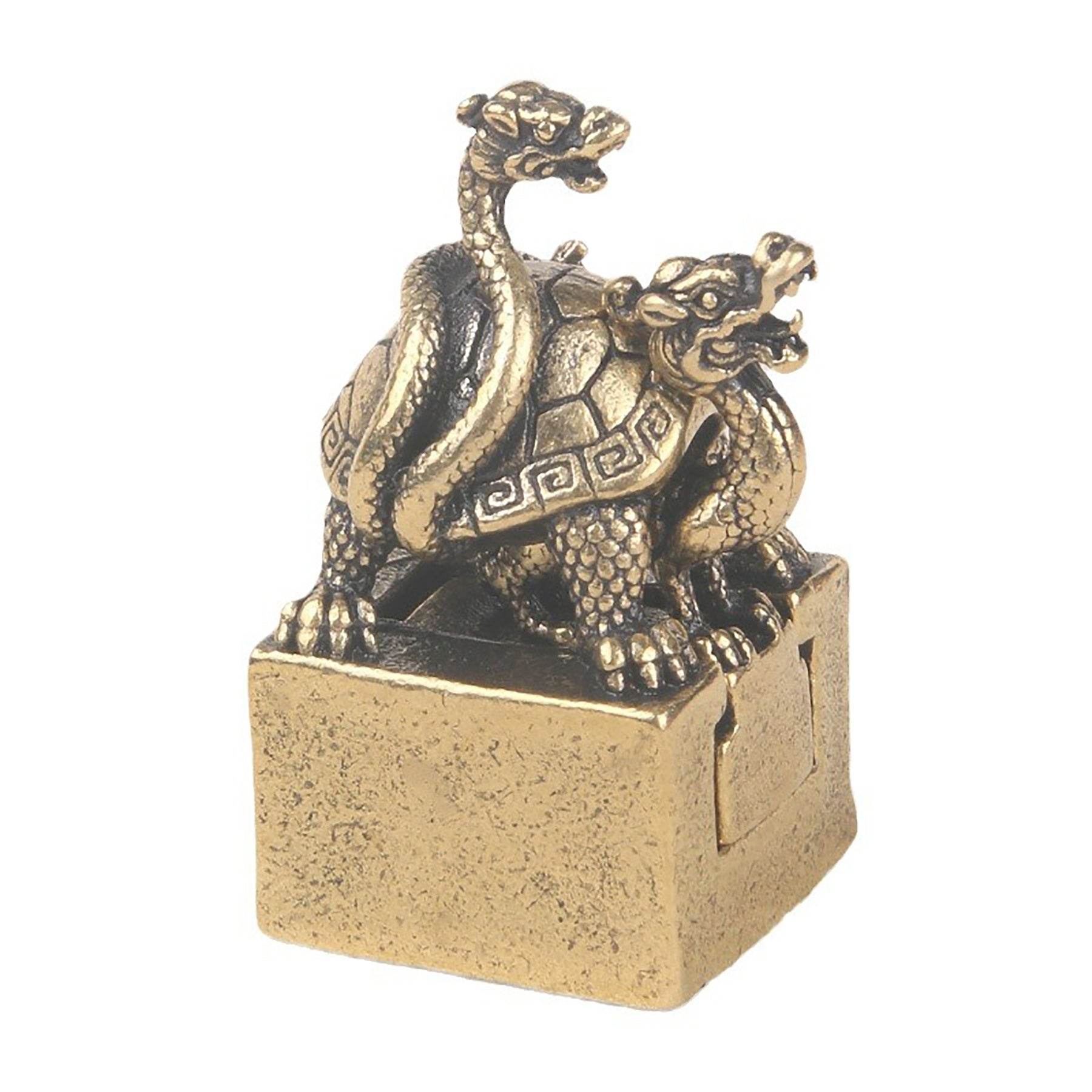 Black Tortoise Feng Shui Signet Metal Art Stamp Suite Set of 2 Celestial Animal Spiritual Amulet Prosperity Luck Positivity - Loton Decor