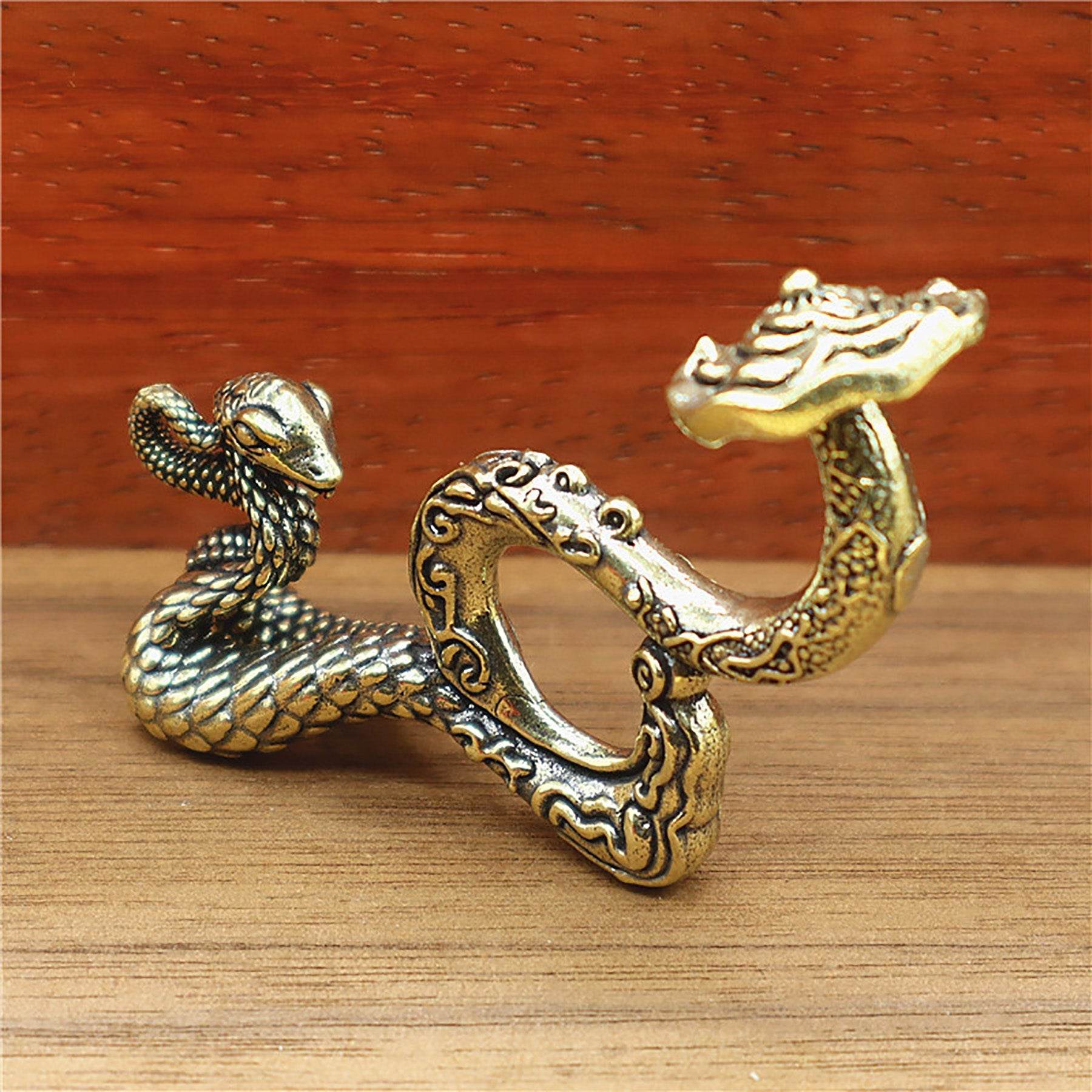 Solid Brass Snake Wealth Statue Holding Ruyi Talisman for 2025 Zodiac Spiritual Animal Smooth Luck Metal Art Prosperity - Loton Decor