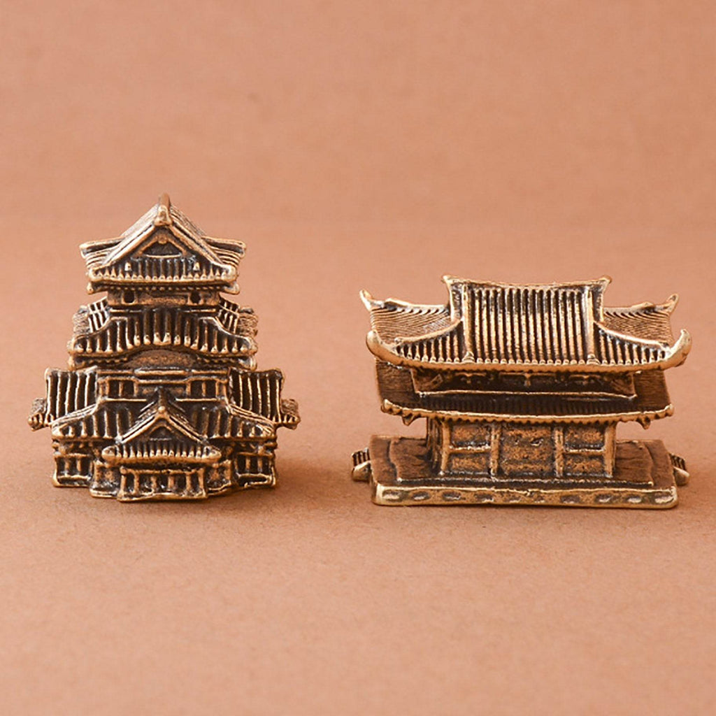 Solid Brass Ancient Architecture Statue Feng Shui Wealth Metal Art Talisman Pavilion Tower Palace - Loton Decor