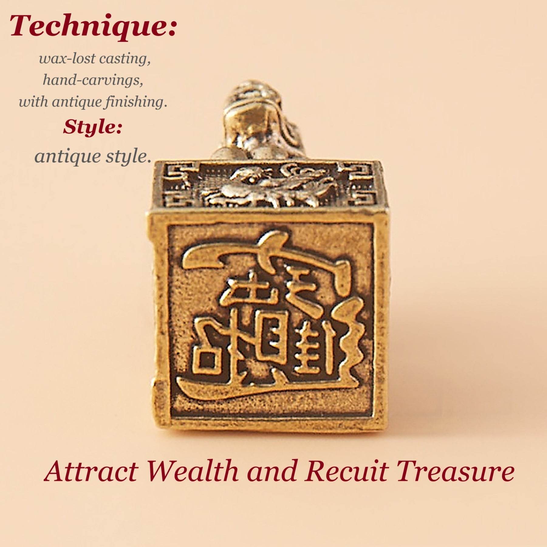 Brass Tibetan Lion Signet Cute Spiritual Auspicious Animal Figurine Stamps Fu Dog Feng Shui Wealth Amulet Five Emperors Coins - Loton Decor