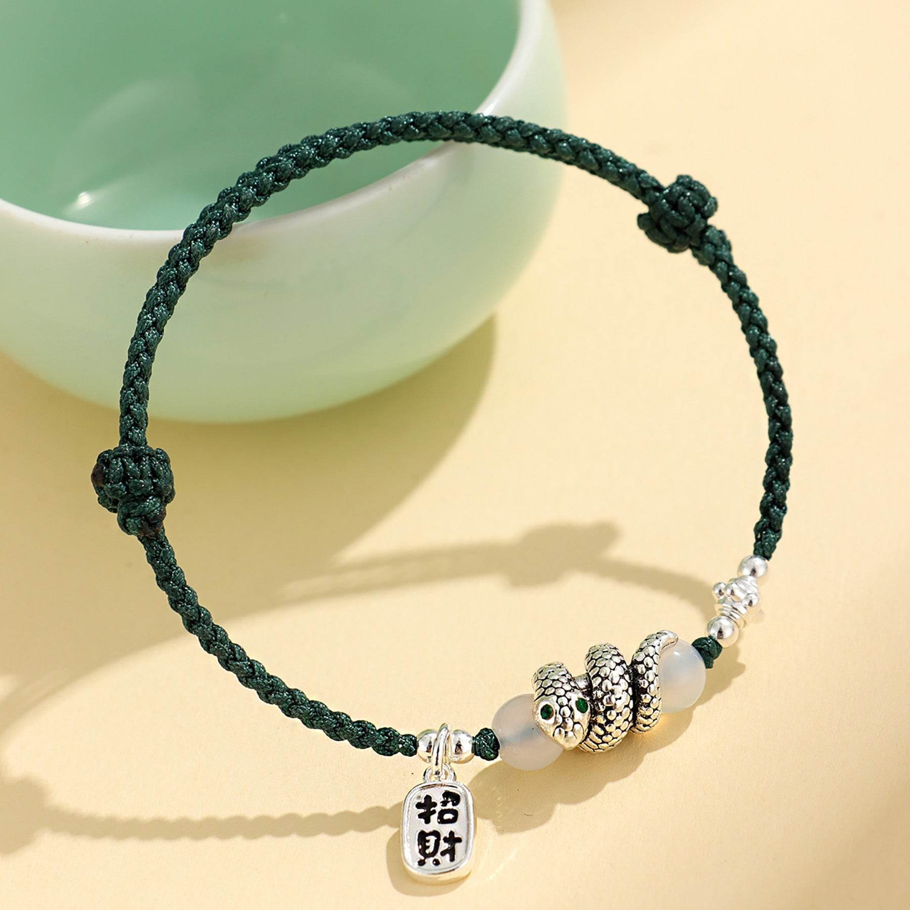 Red Cord Tibetan Silver Bracelet Black Green Easy to Adjust Feng Shui Wealth Bracelet for Prosperity - Loton Decor