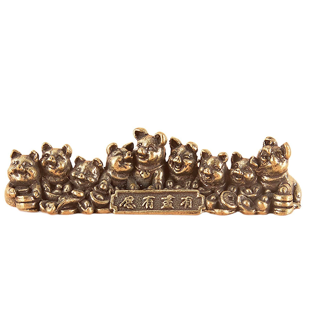 Solid Brass Pigs and Ingots Feng Shui Wealth Statue Zodiac Animal Figurine Desktop Metal Art Prosperity - Loton Decor