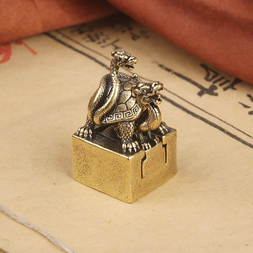 Black Tortoise Feng Shui Signet Metal Art Stamp Suite Set of 2 Celestial Animal Spiritual Amulet Prosperity Luck Positivity - Loton Decor