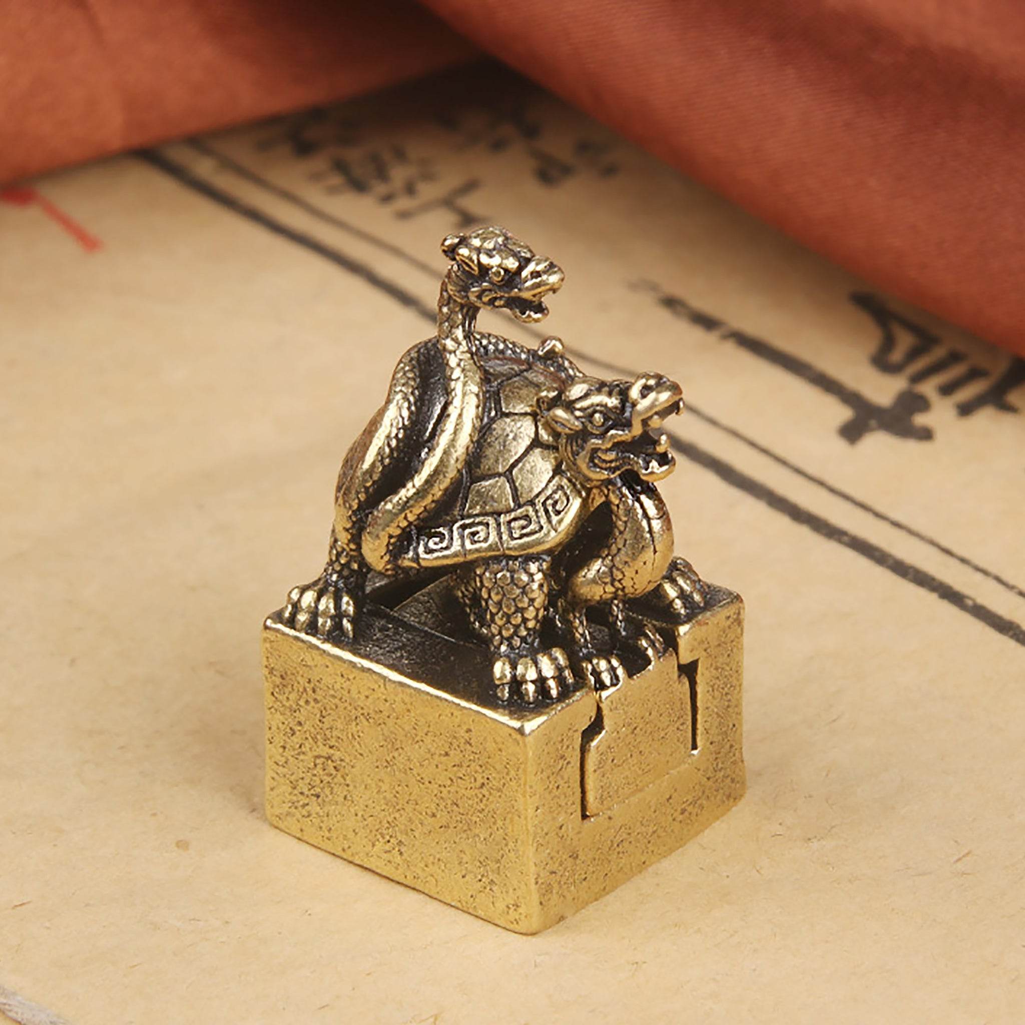 Black Tortoise Feng Shui Signet Metal Art Stamp Suite Set of 2 Celestial Animal Spiritual Amulet Prosperity Luck Positivity - Loton Decor