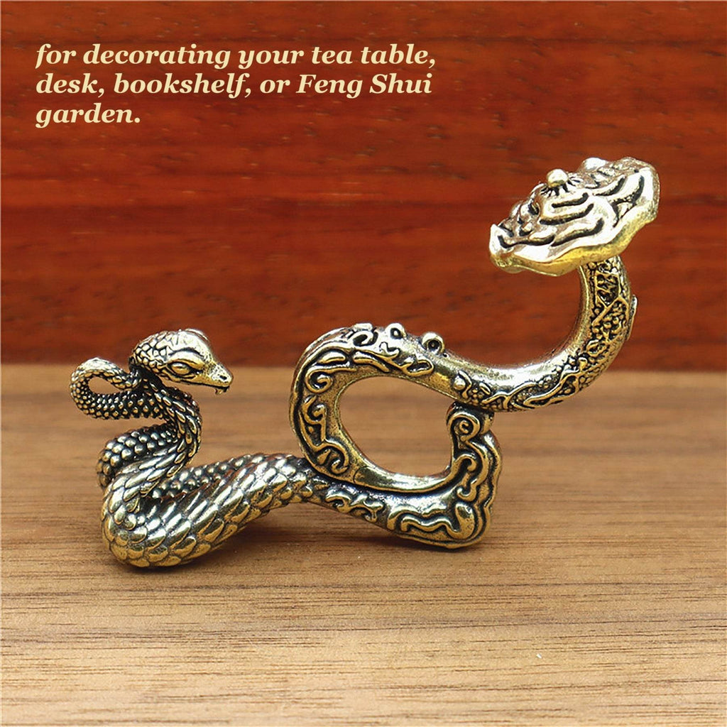 Solid Brass Snake Wealth Statue Holding Ruyi Talisman for 2025 Zodiac Spiritual Animal Smooth Luck Metal Art Prosperity - Loton Decor