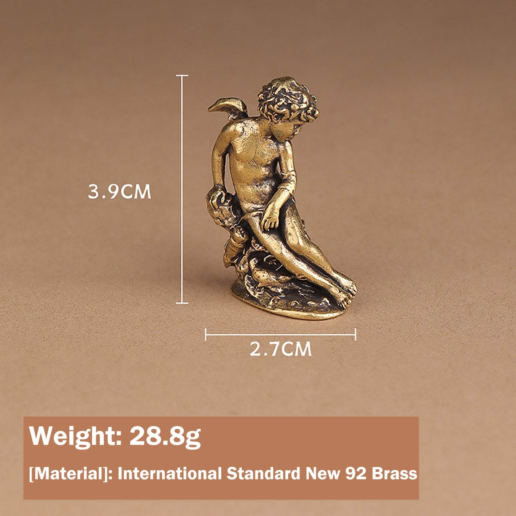 Solid Brass Cupid Miniature Statue God of Love Feng Shui Wealth Love Amulet for Prosperity Romance - Loton Decor
