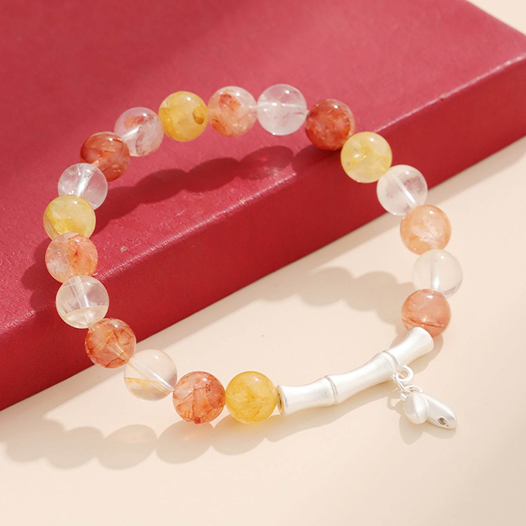 S925 Pure Silver Bamboo Charm Feng Shui Wealth Bracelet Fu Lu Shou Longevity Phantom Crystal Bracelet - Loton Decor