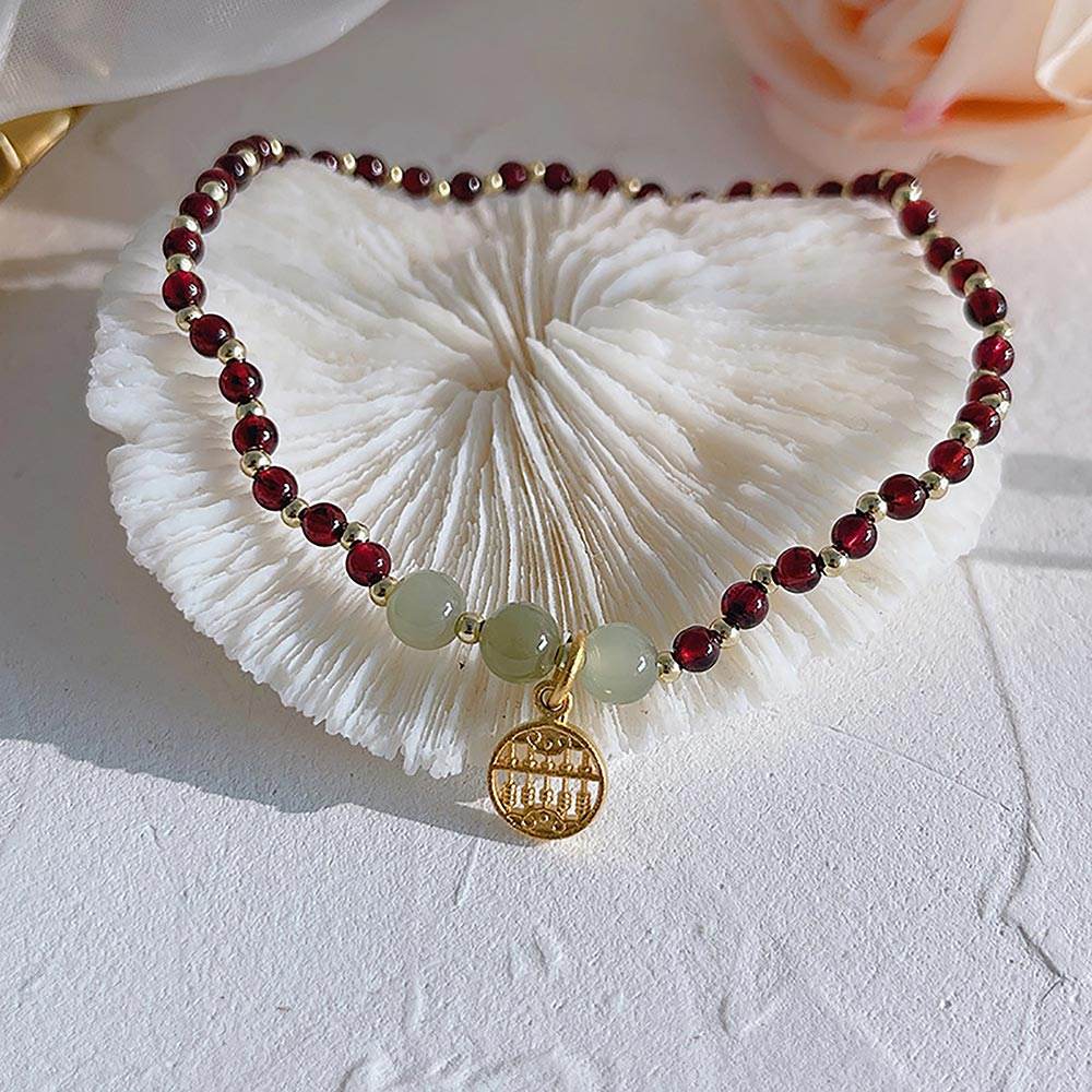 Garnet Anklet Purple Teeth Garnet Golden Charm Feng Shui Wealth Ankle Bracelet Crystal Healing Chakra Gem Bracelet - Loton Decor