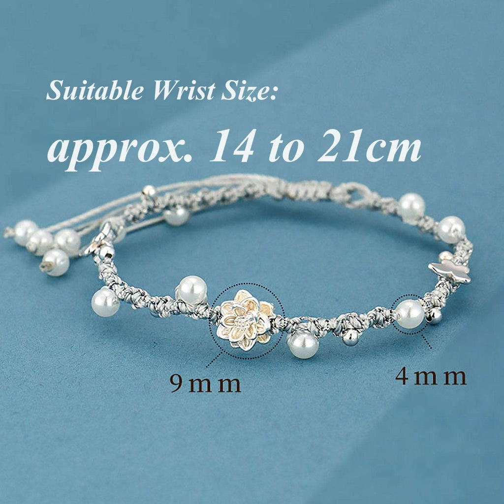 925 Pure Silver Lotus Bracelet Shell Pearls Hand-Woven Feng Shui Wealth Bracelet Meditation - Loton Decor