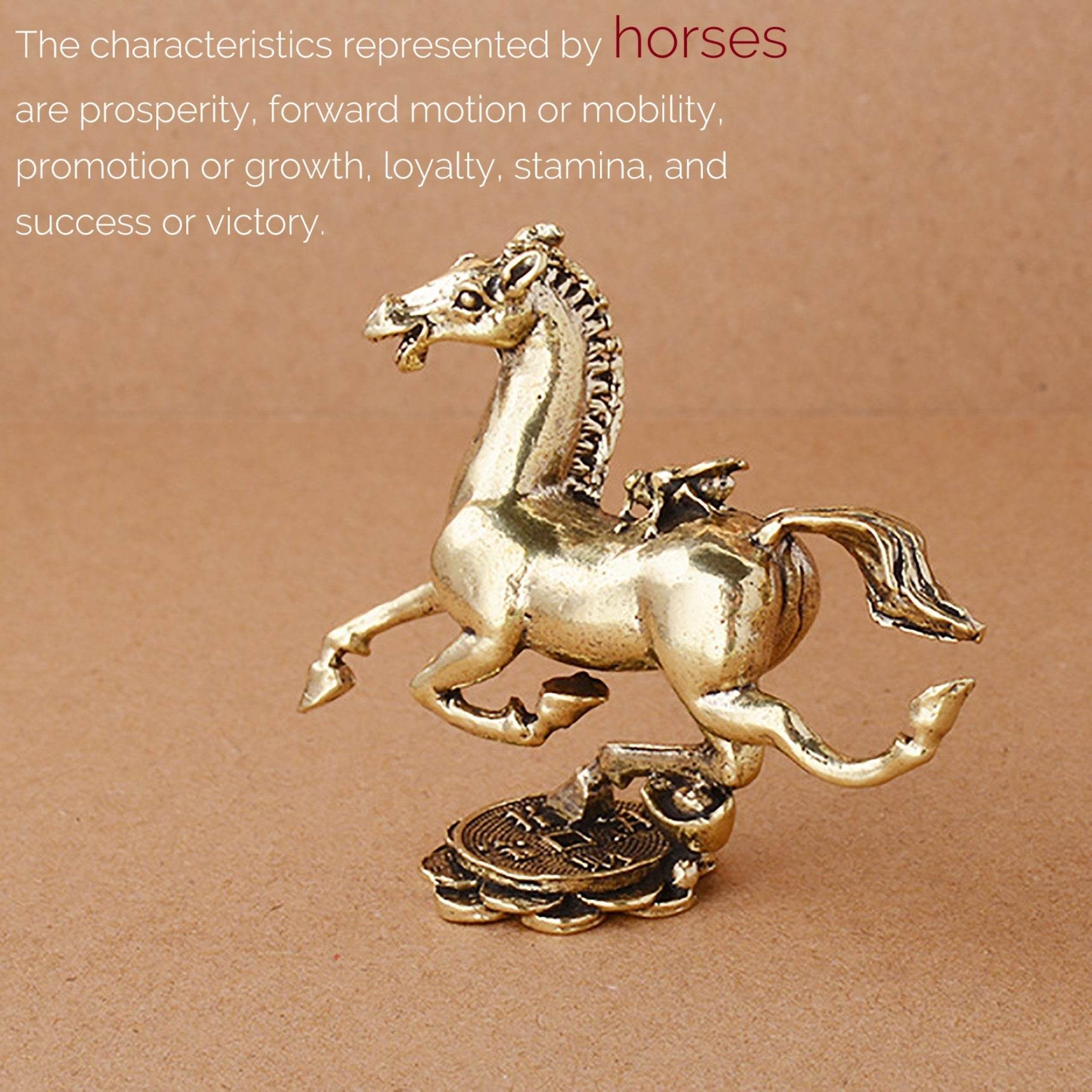 Gallop Horse Solid Brass Statue Tread on Coin Metal Art Talisman Zodiac Spiritual Animal for Windfall Money - Loton Decor