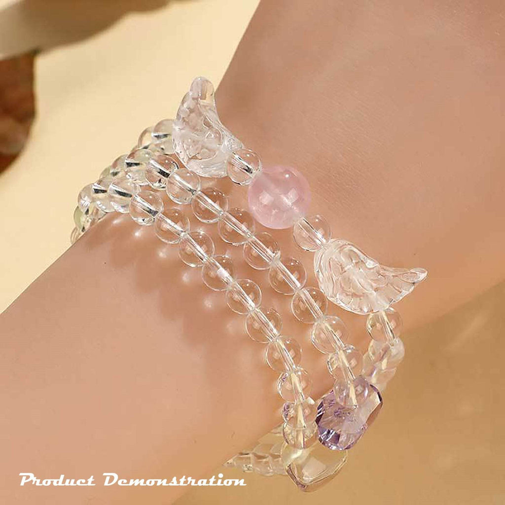 Clear Quartz Bracelet Angel Wings Multi-Layer Beaded Crystal Bracelet Chakra Balance Gems - Loton Decor