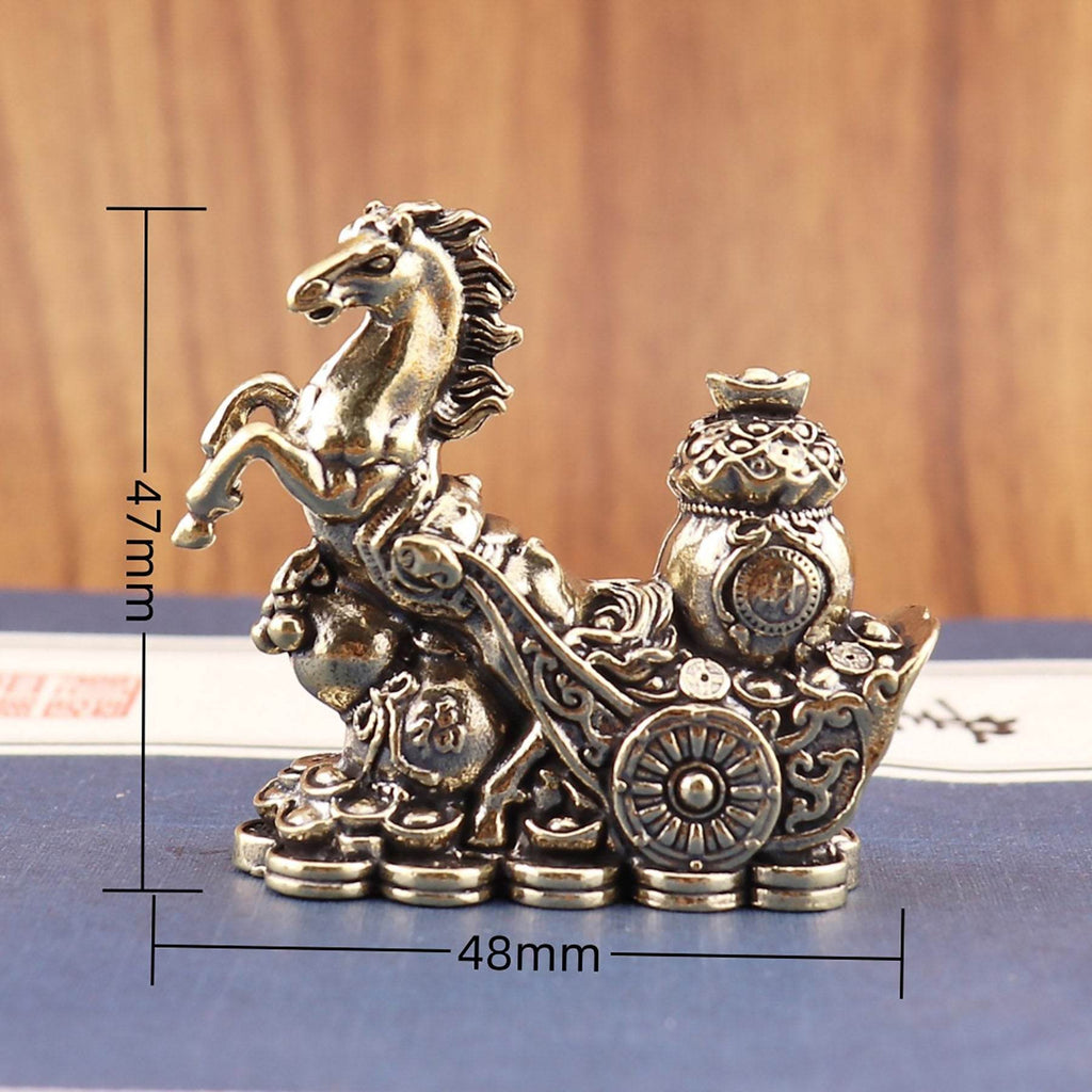 Gallop Horse Solid Brass Wealth Statue Chariot Feng Shui Talisman Longevity Gourd Money Bag Zodiac Spiritual Animal - Loton Decor