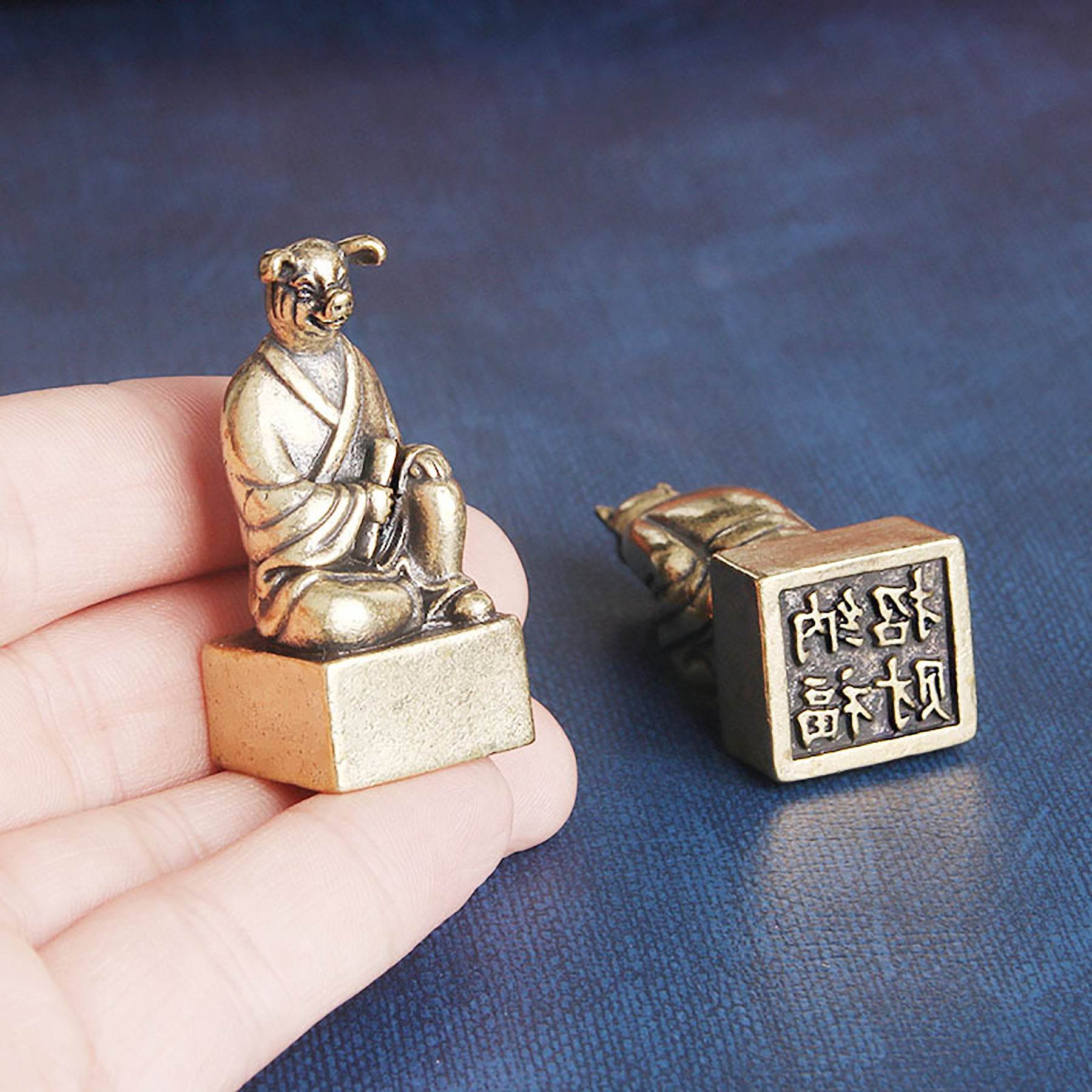 Brass 12 Zodiac Animals Signet Spiritual Animal Figurine Stamps Feng Shui Wealth Longevity Amulet - Loton Decor