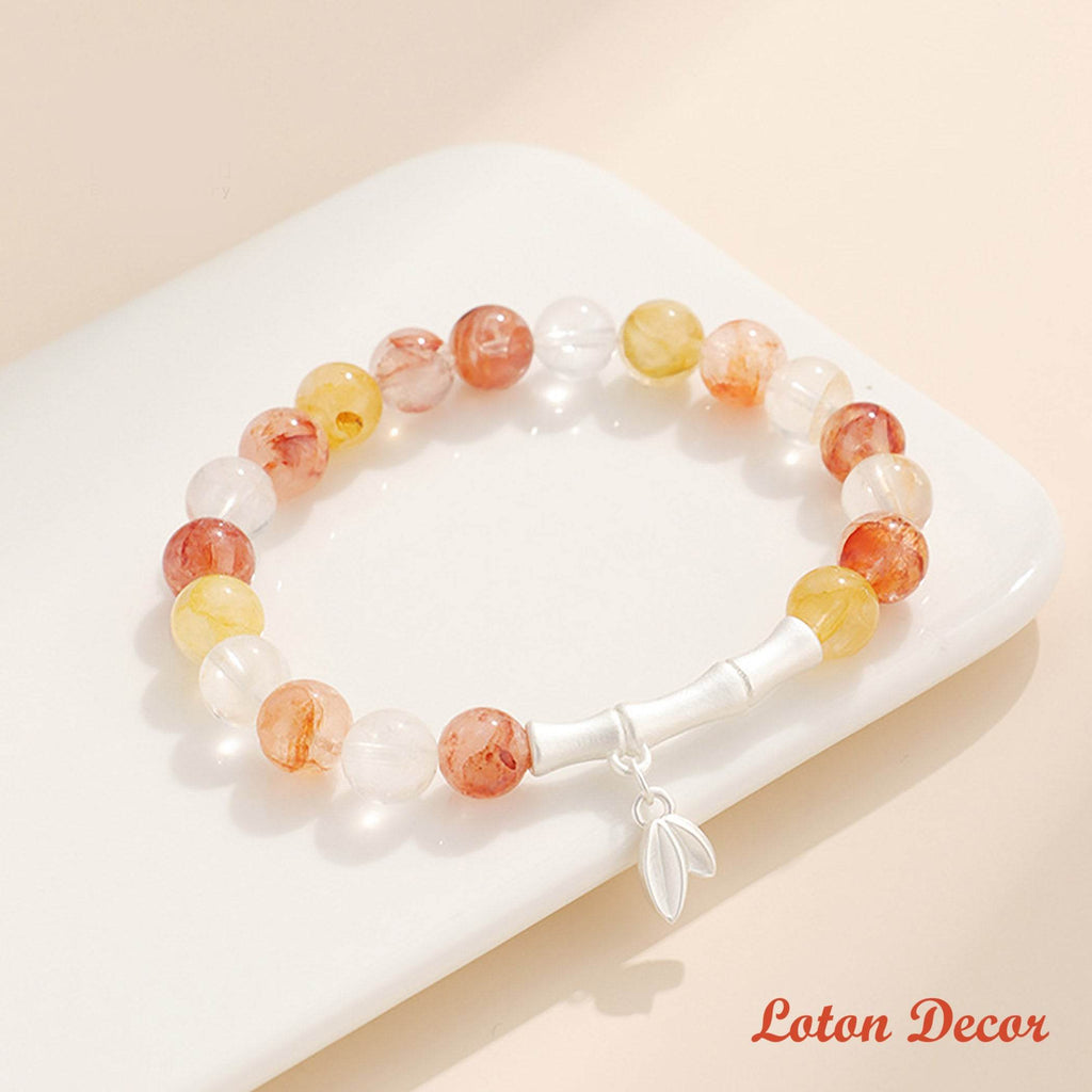 S925 Pure Silver Bamboo Charm Feng Shui Wealth Bracelet Fu Lu Shou Longevity Phantom Crystal Bracelet - Loton Decor