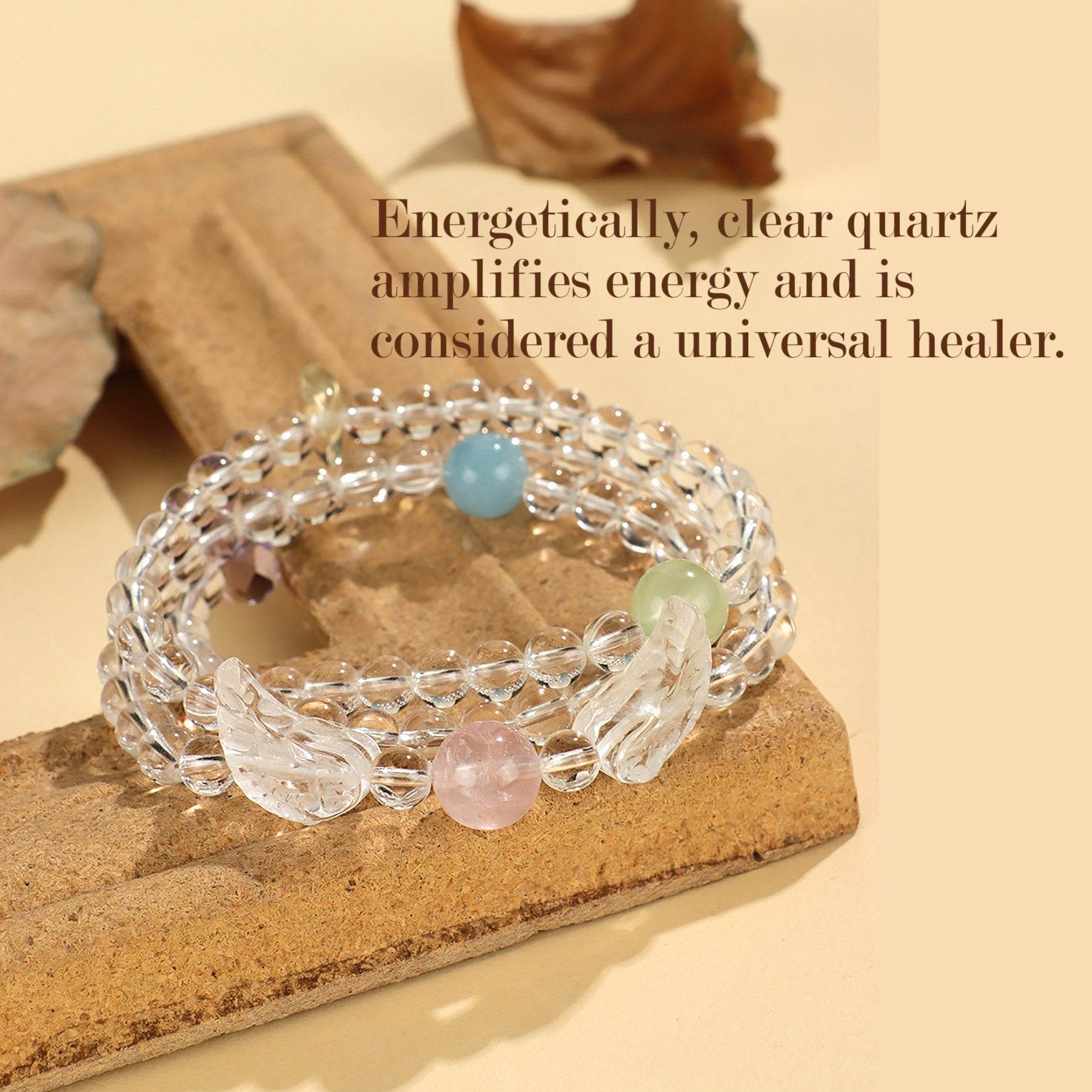 Clear Quartz Bracelet Angel Wings Multi-Layer Beaded Crystal Bracelet Chakra Balance Gems - Loton Decor