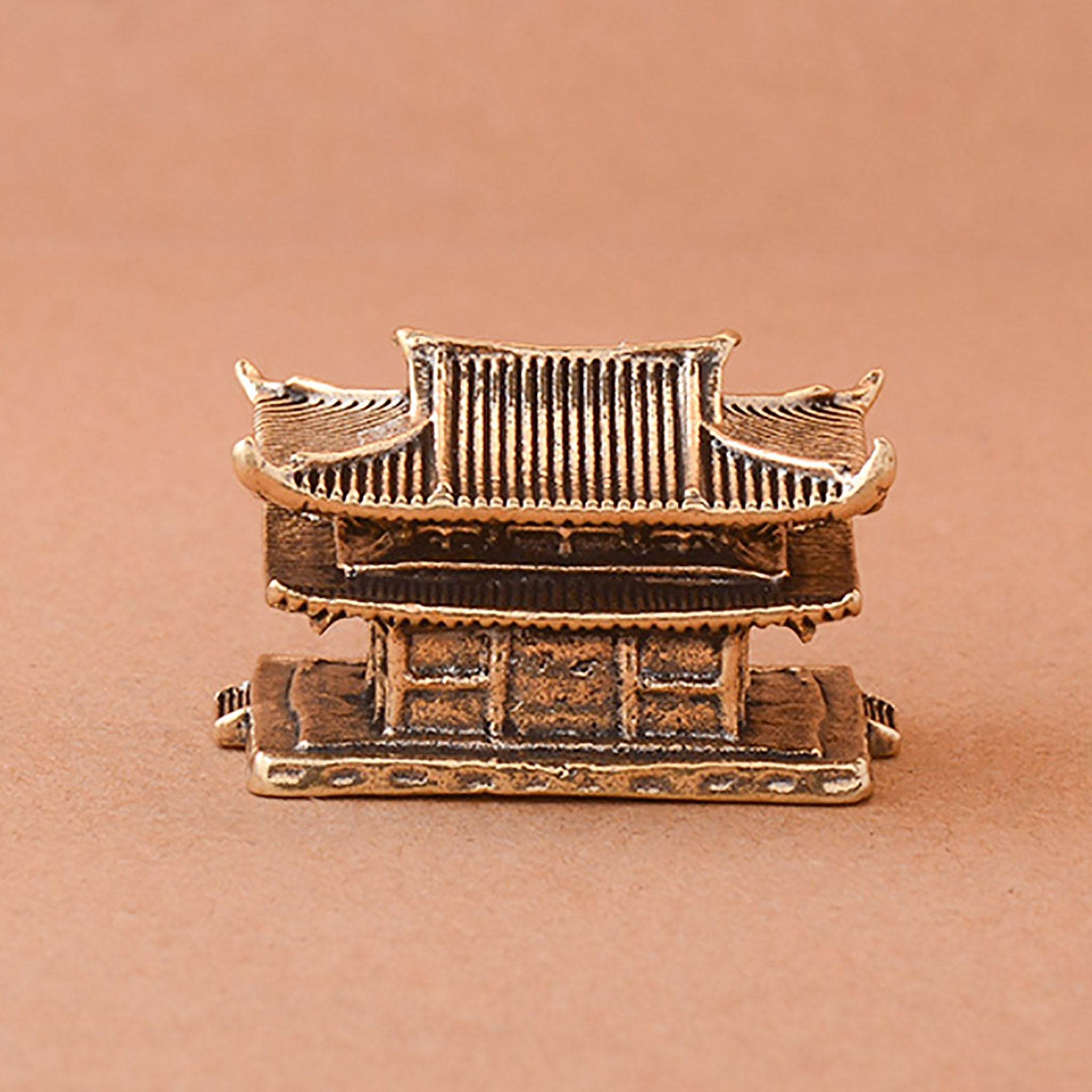 Solid Brass Ancient Architecture Statue Feng Shui Wealth Metal Art Talisman Pavilion Tower Palace - Loton Decor