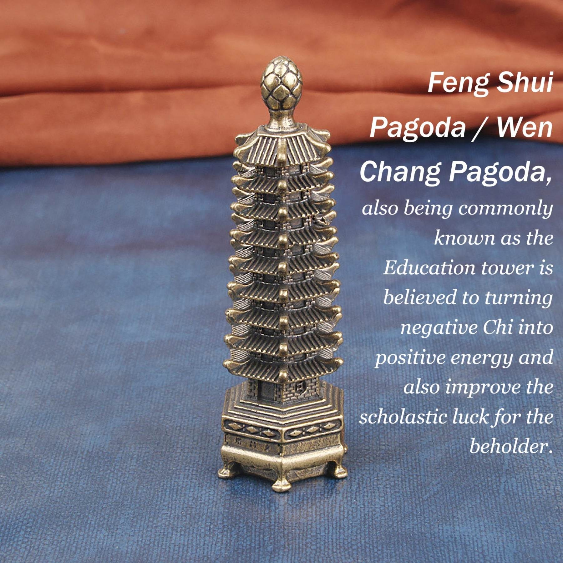 Education Tower Solid Brass Feng Shui Wealth Statue Metal Art Wenchang Pagoda for Prosperity Academic Progress - Loton Decor