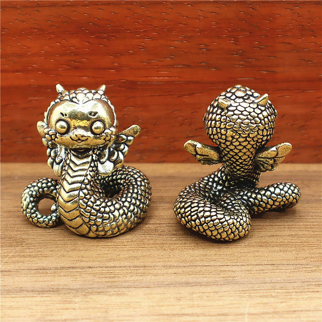 Solid Brass Snake Wealth Statue Winged Dragon Snake Talisman for 2025 Zodiac Spiritual Animal Smooth Luck Prosperity - Loton Decor