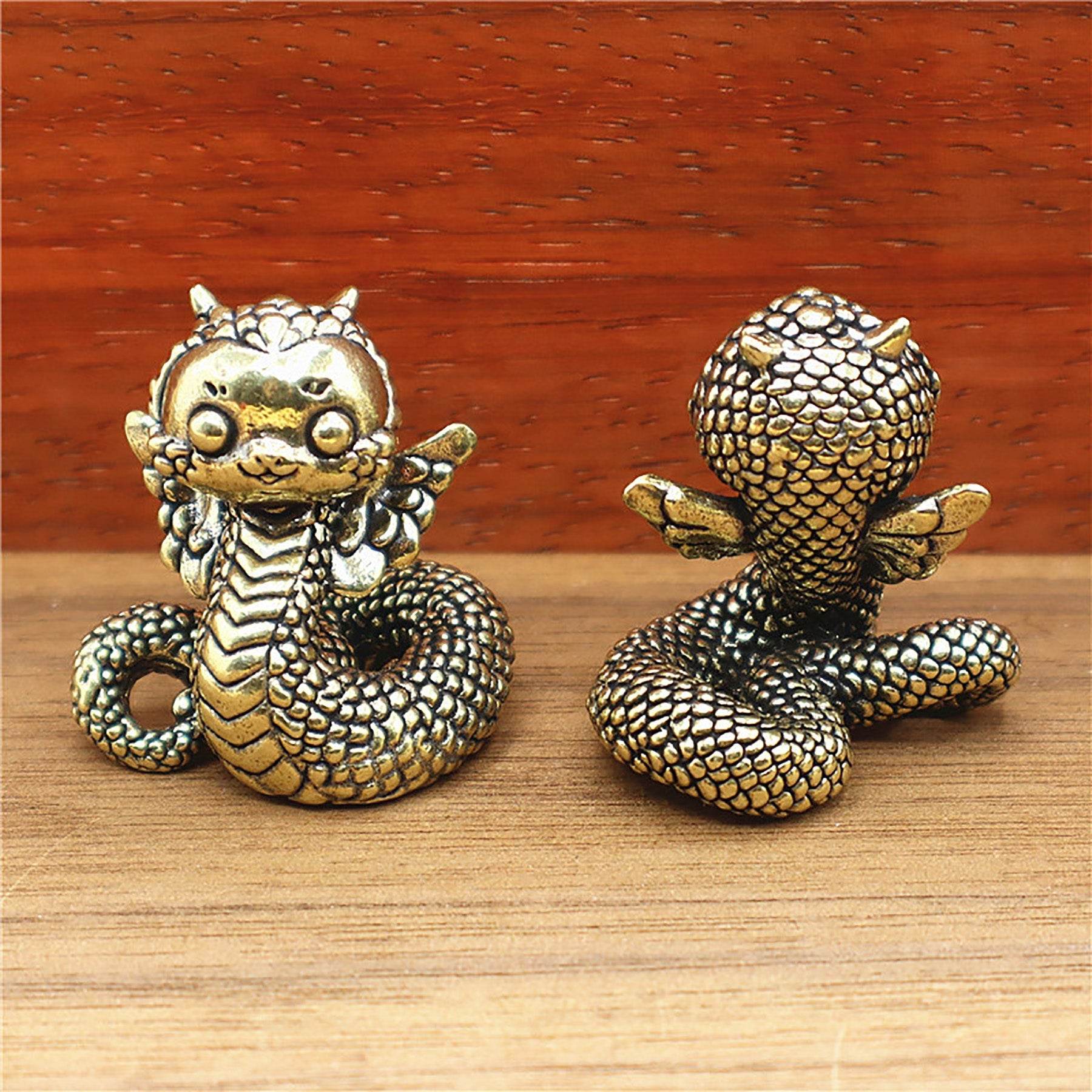 Solid Brass Snake Wealth Statue Winged Dragon Snake Talisman for 2025 Zodiac Spiritual Animal Smooth Luck Prosperity - Loton Decor