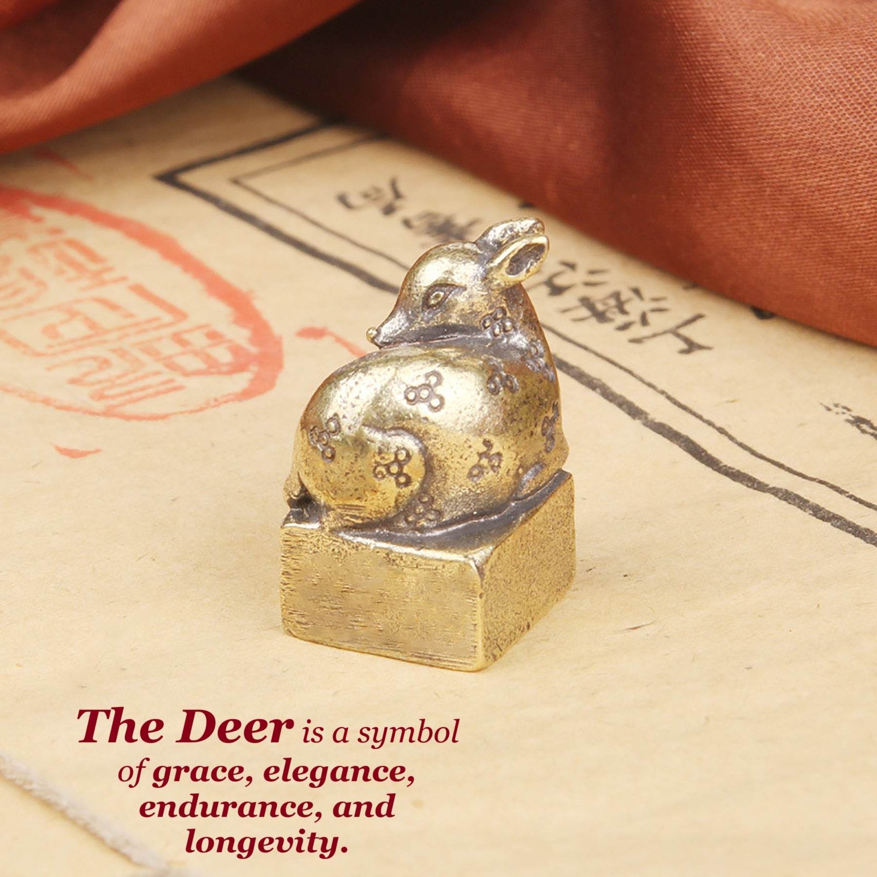 Brass Sika Deer Stamp Metal Art Forest Spiritual Animal Figurine Signet Feng Shui Wealth Amulet Seal for Tranquility Luck Happiness - Loton Decor