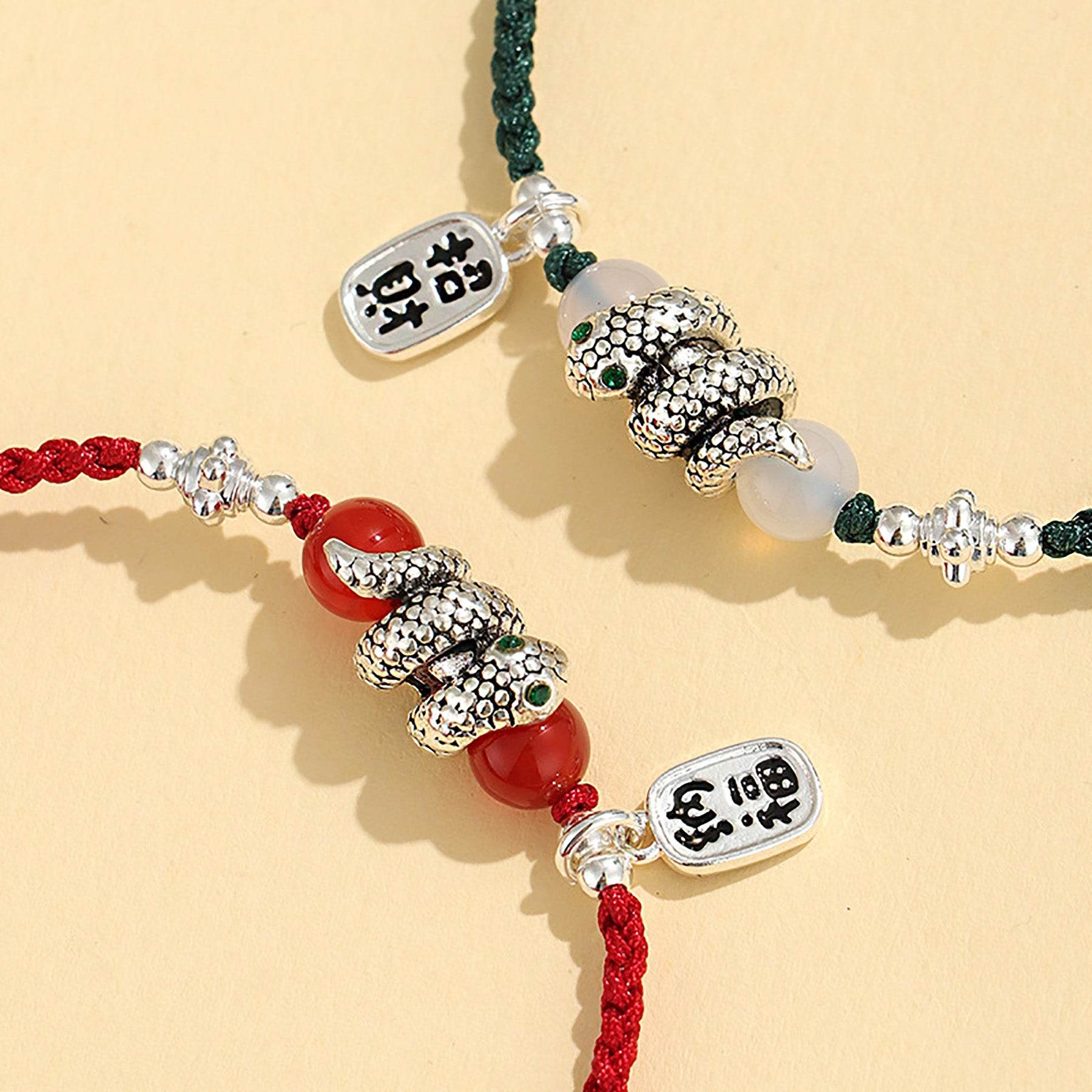 Red Cord Tibetan Silver Bracelet Black Green Easy to Adjust Feng Shui Wealth Bracelet for Prosperity - Loton Decor
