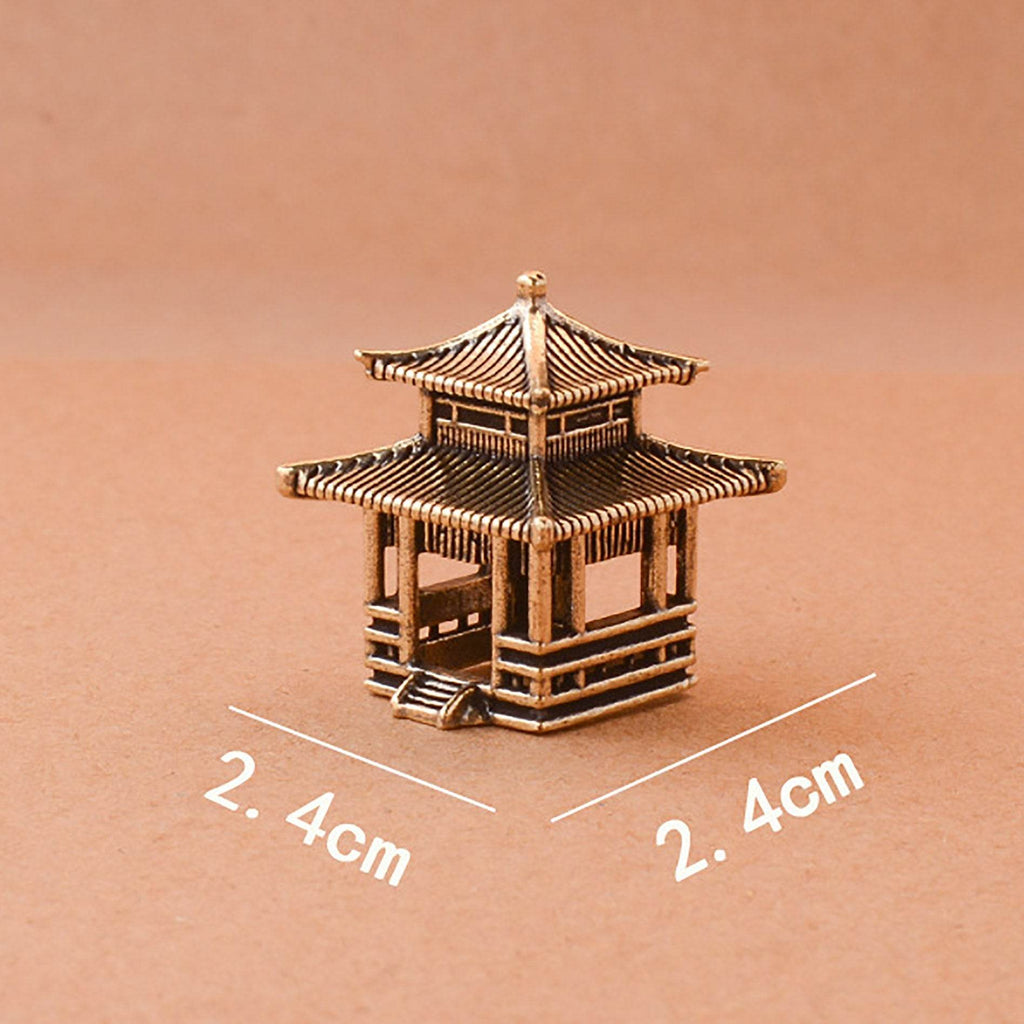 Solid Brass Ancient Architecture Statue Feng Shui Wealth Metal Art Talisman Pavilion Tower Palace - Loton Decor