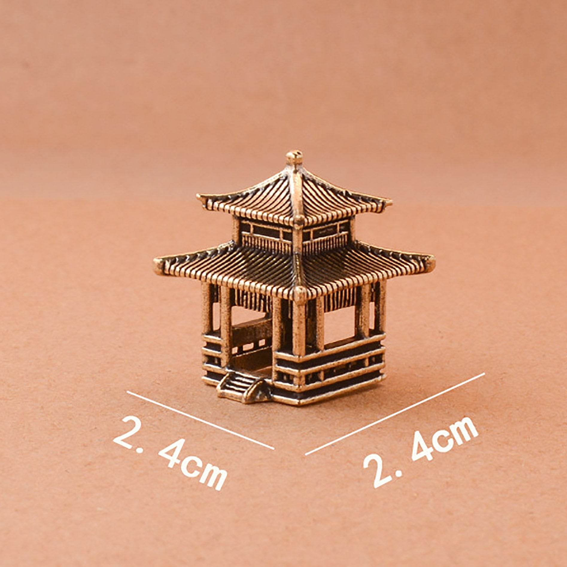 Solid Brass Ancient Architecture Statue Feng Shui Wealth Metal Art Talisman Pavilion Tower Palace - Loton Decor
