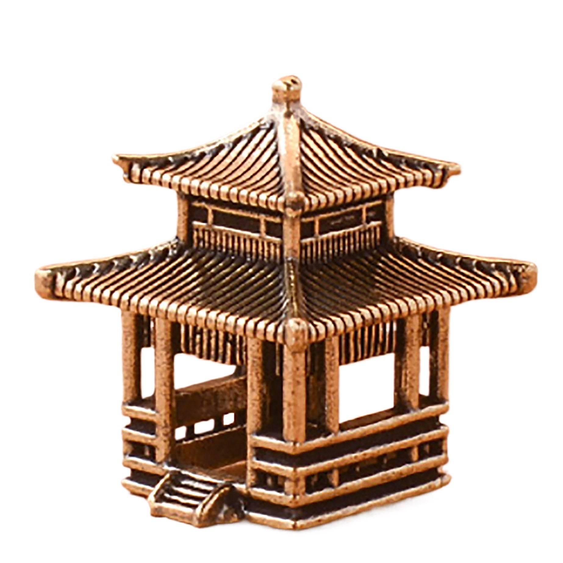 Solid Brass Ancient Architecture Statue Feng Shui Wealth Metal Art Talisman Pavilion Tower Palace - Loton Decor