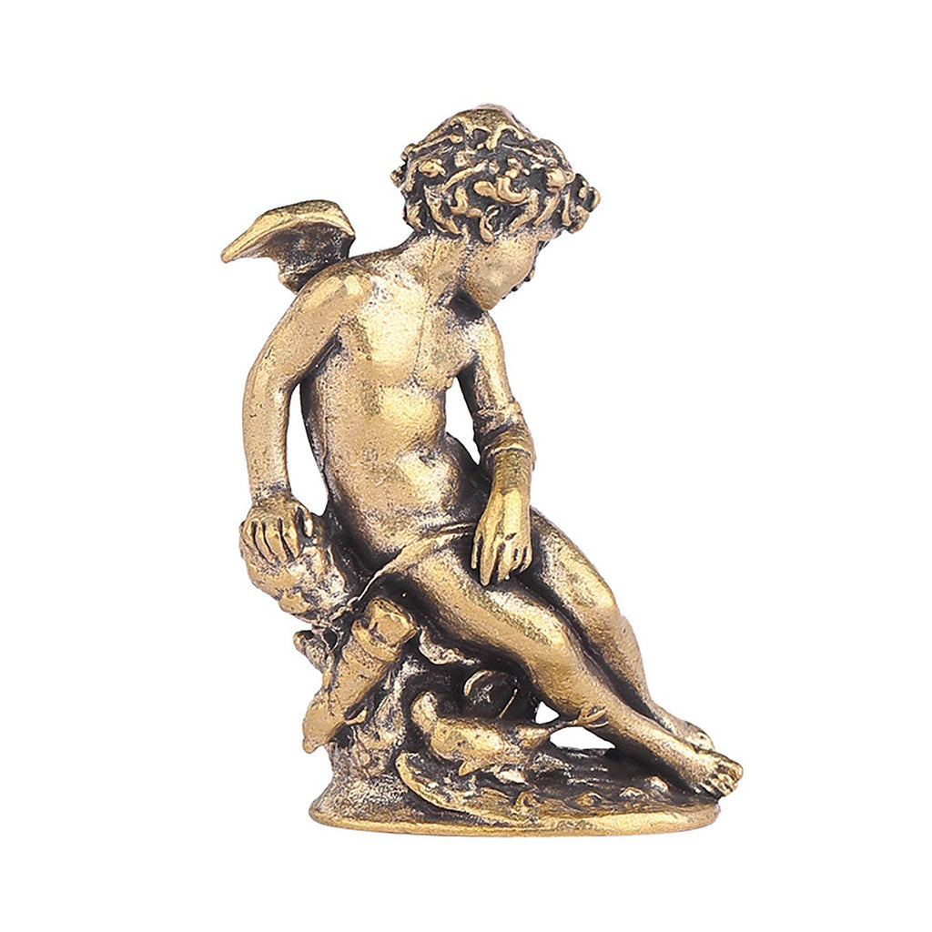Solid Brass Cupid Miniature Statue God of Love Feng Shui Wealth Love Amulet for Prosperity Romance - Loton Decor