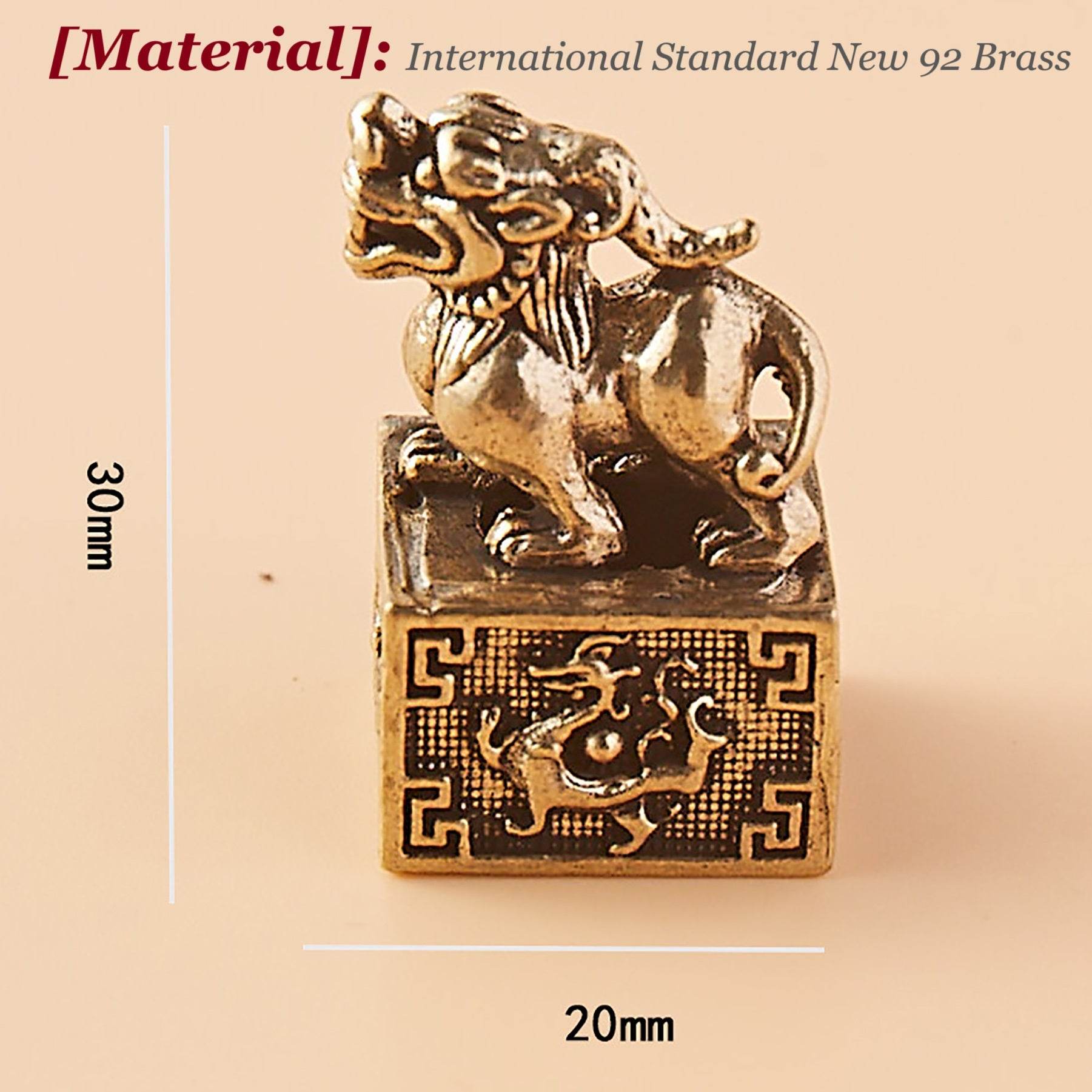 Brass Tibetan Lion Signet Cute Spiritual Auspicious Animal Figurine Stamps Fu Dog Feng Shui Wealth Amulet Five Emperors Coins - Loton Decor