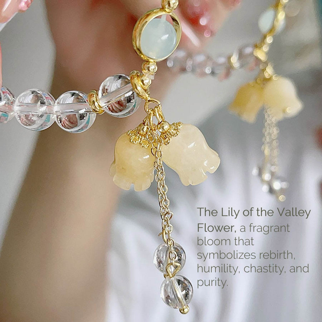 Clear Quartz Bracelet Lily Rose Flower Charm Feng Shui Wealth Crystal Bracelet for Prosperity Money - Loton Decor