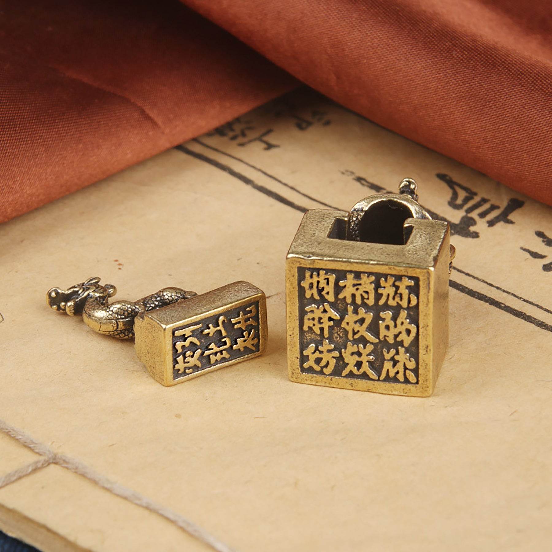 Black Tortoise Feng Shui Signet Metal Art Stamp Suite Set of 2 Celestial Animal Spiritual Amulet Prosperity Luck Positivity - Loton Decor
