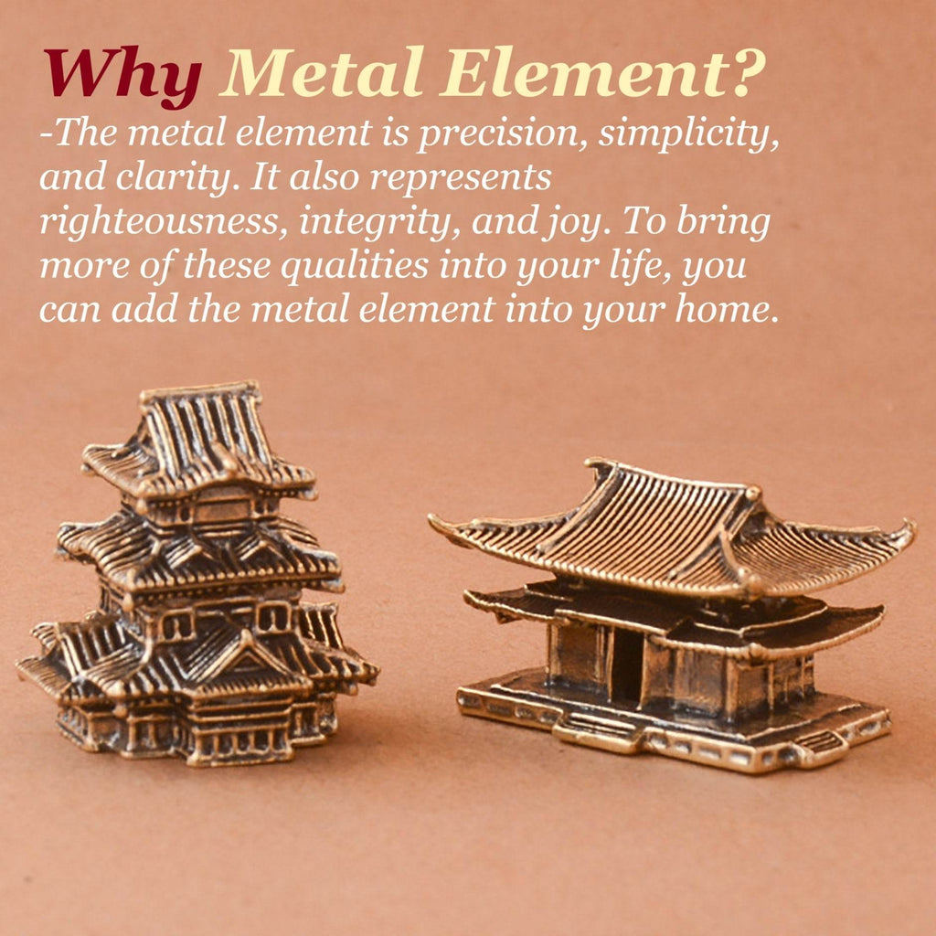 Solid Brass Ancient Architecture Statue Feng Shui Wealth Metal Art Talisman Pavilion Tower Palace - Loton Decor