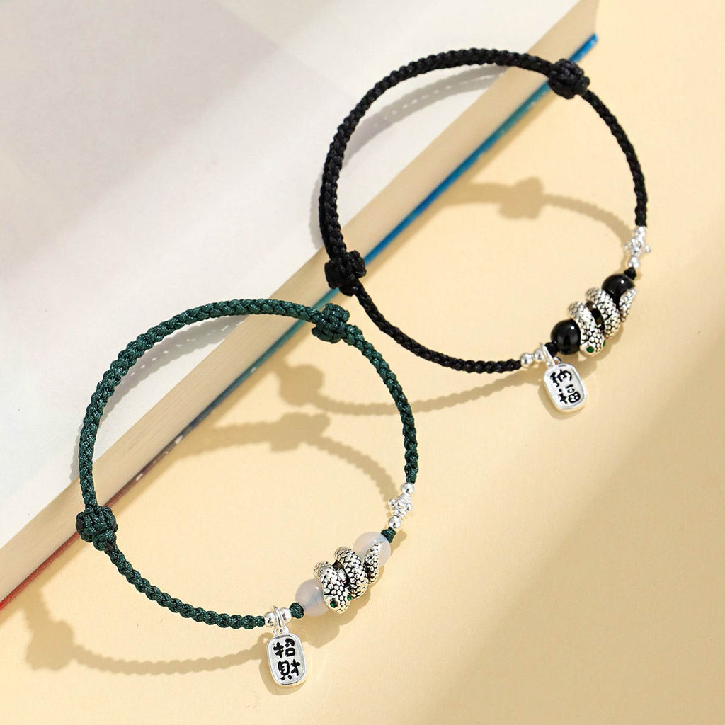 Red Cord Tibetan Silver Bracelet Black Green Easy to Adjust Feng Shui Wealth Bracelet for Prosperity - Loton Decor