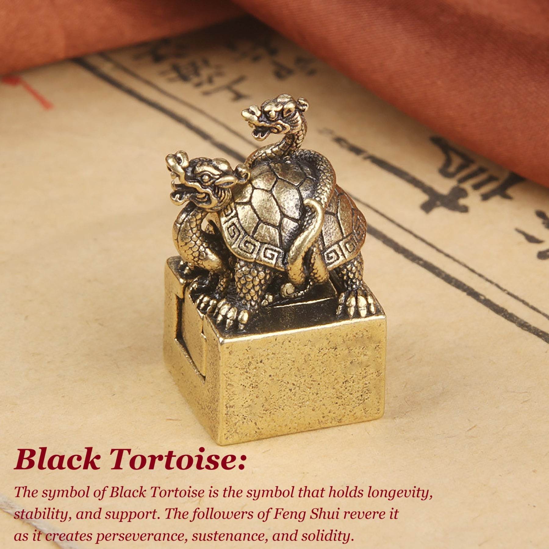 Black Tortoise Feng Shui Signet Metal Art Stamp Suite Set of 2 Celestial Animal Spiritual Amulet Prosperity Luck Positivity - Loton Decor