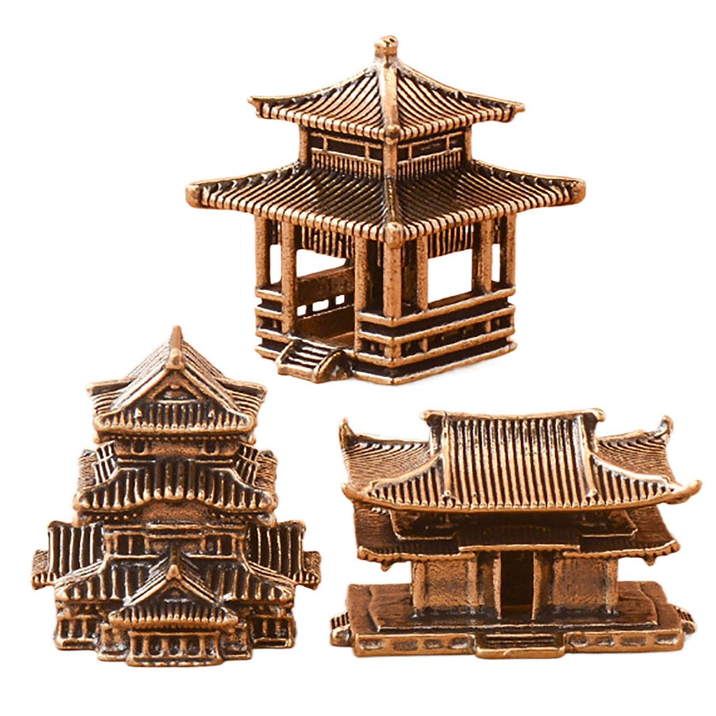 Solid Brass Ancient Architecture Statue Feng Shui Wealth Metal Art Talisman Pavilion Tower Palace - Loton Decor
