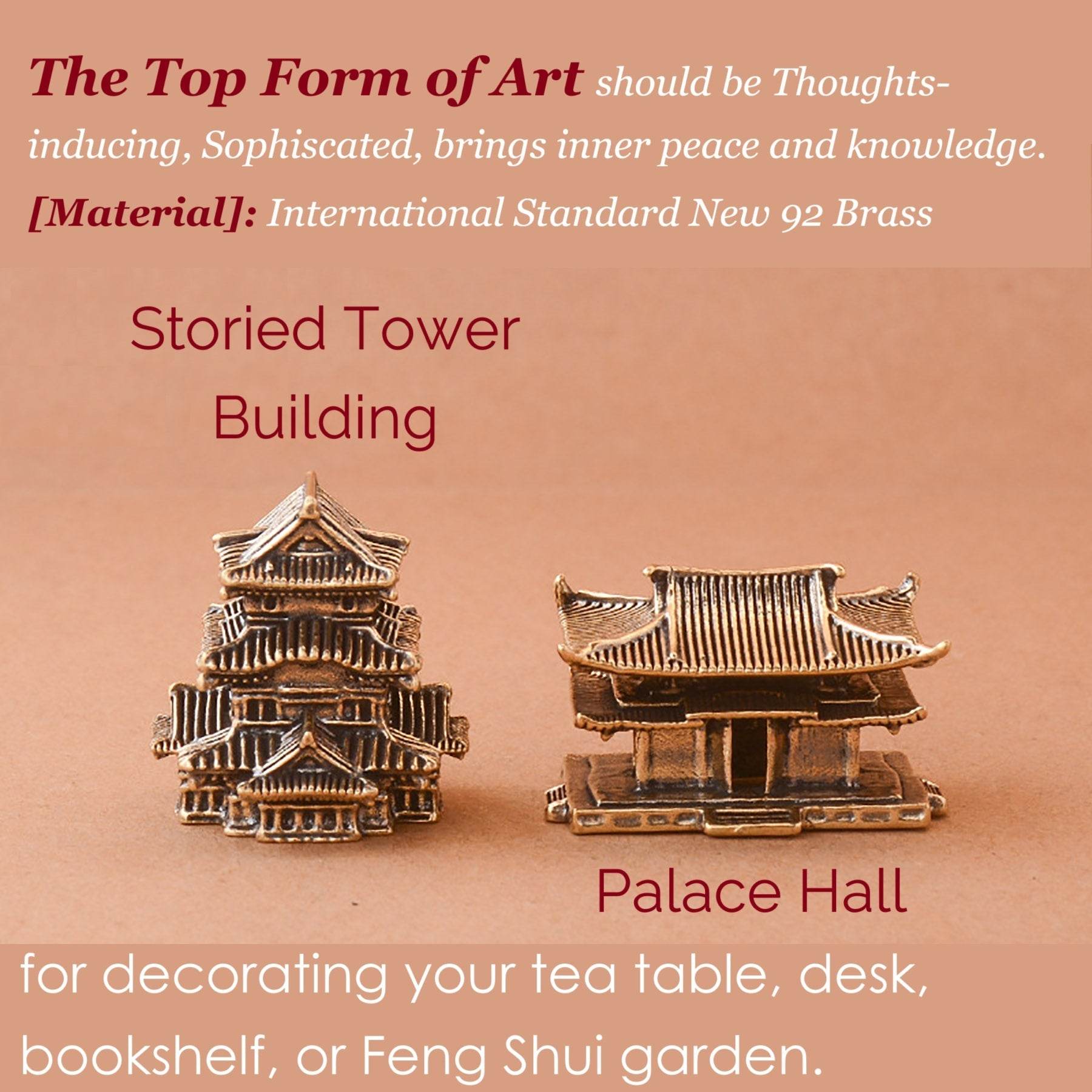 Solid Brass Ancient Architecture Statue Feng Shui Wealth Metal Art Talisman Pavilion Tower Palace - Loton Decor