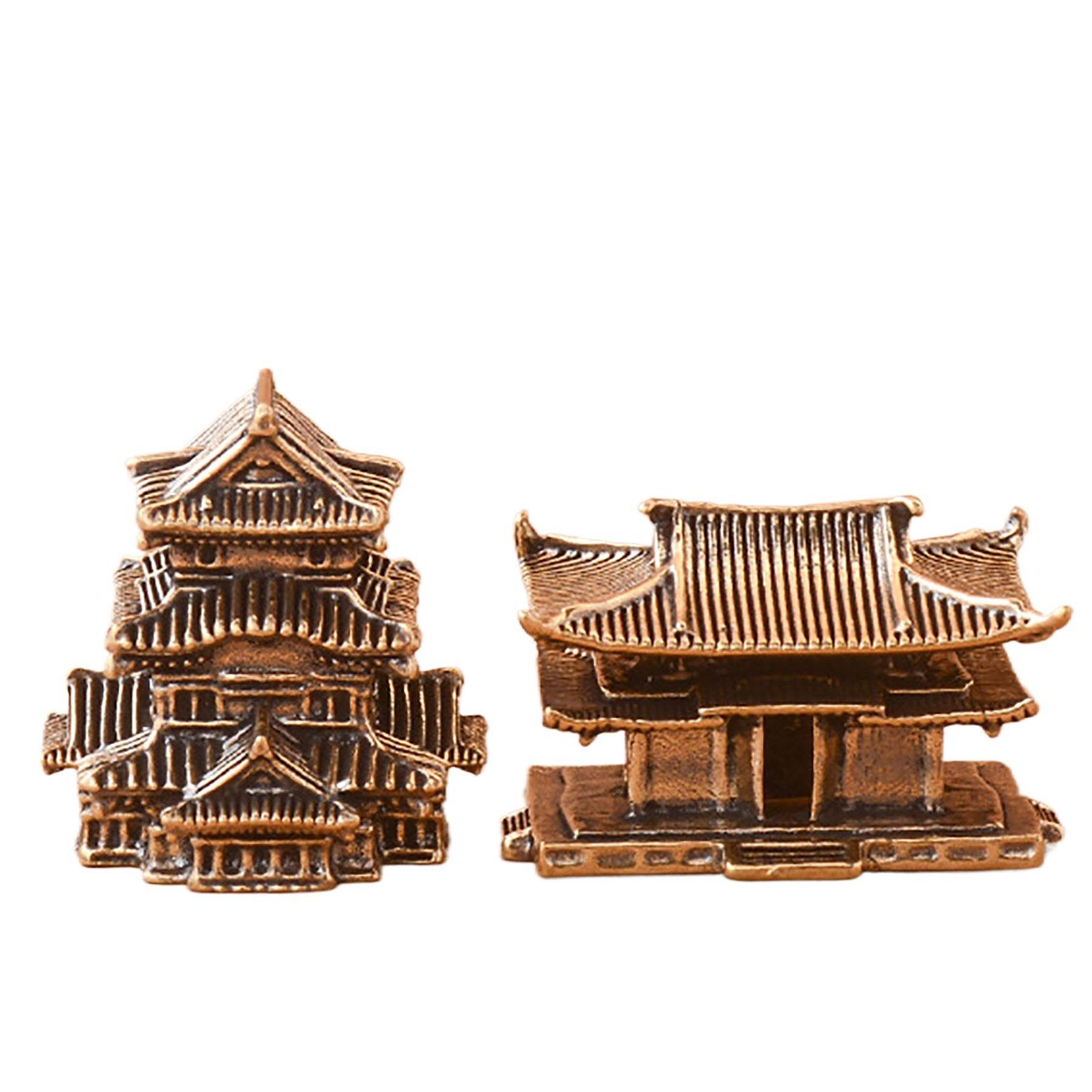 Solid Brass Ancient Architecture Statue Feng Shui Wealth Metal Art Talisman Pavilion Tower Palace - Loton Decor